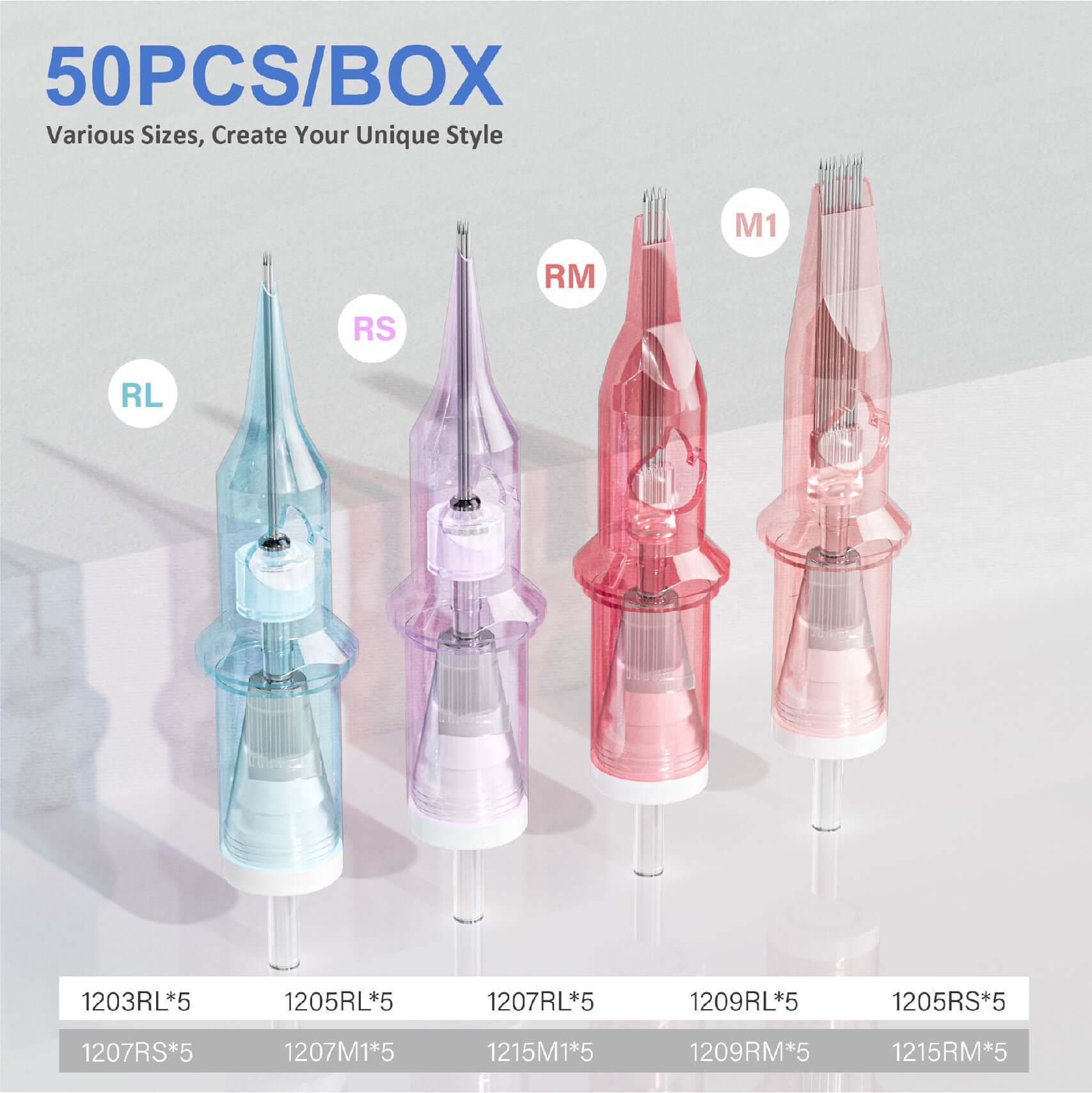 Tattoo Needle Cartridges - 50pcs RL RM RS M1 | Neebol FIRE