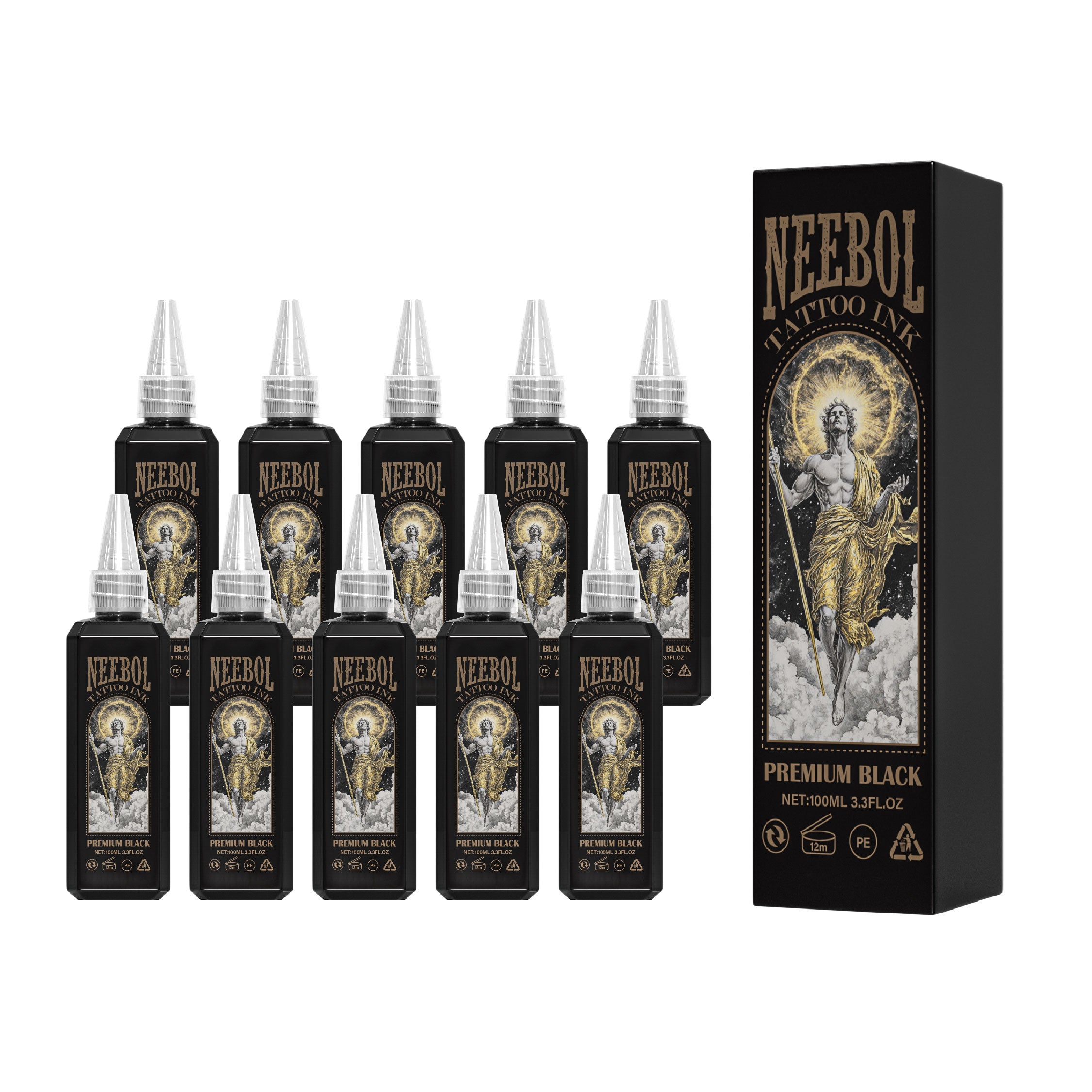 Neebol Black Tattoo Ink – Bulk Pack of 5/10 Bottles for Professional Use