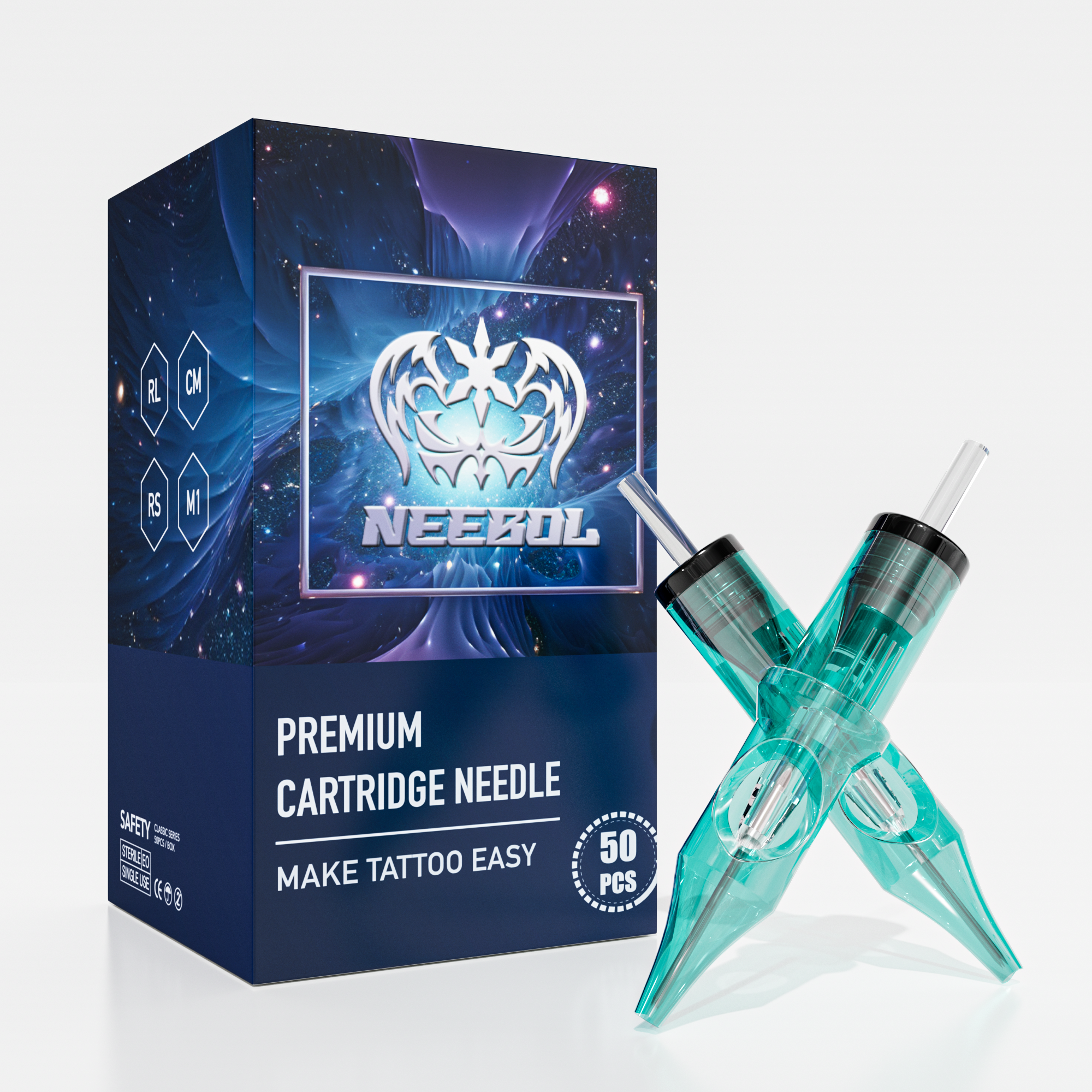 Agujas de cartucho de tinta de tatuaje de 50 piezas, revestimiento redondo estándar de aguja de tatuaje de tamaño mixto desechable