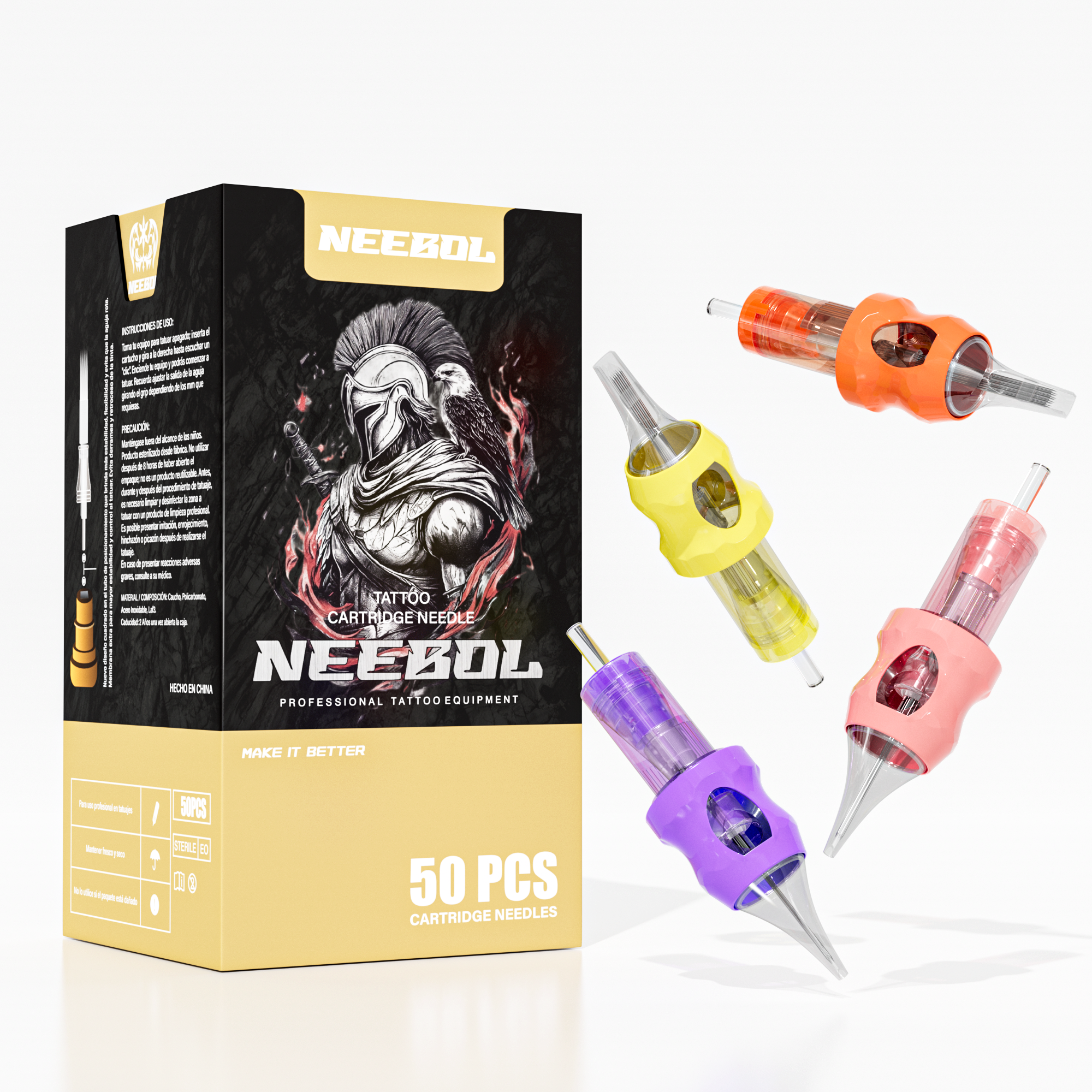 Neebol Tattoo Needle Cartridges - 0.35MM RL RS RM M1, Finger Ledge | PRISM PRO