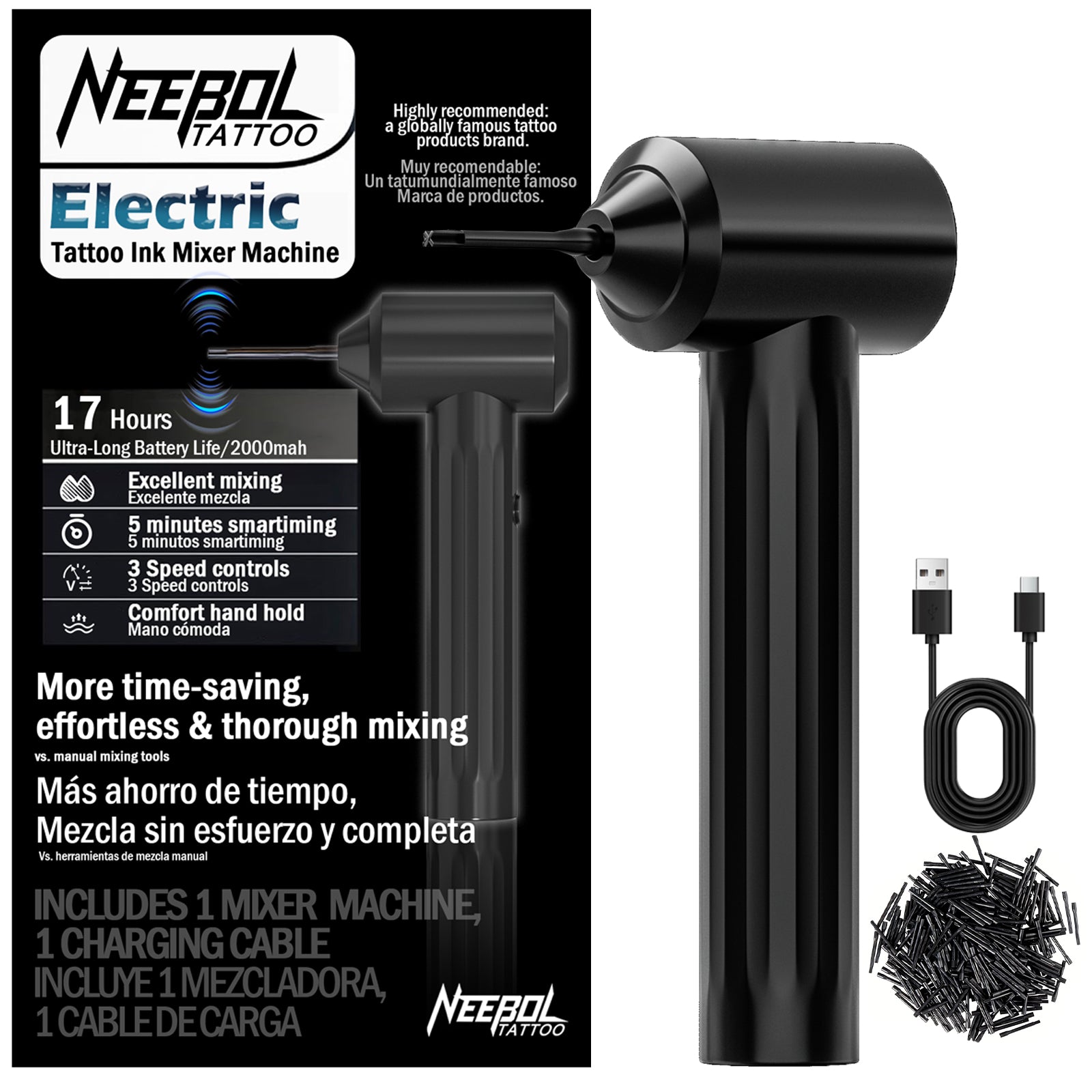 Electric Tattoo Ink Mixer Machine with 105 Mixing Sticks - Neebol