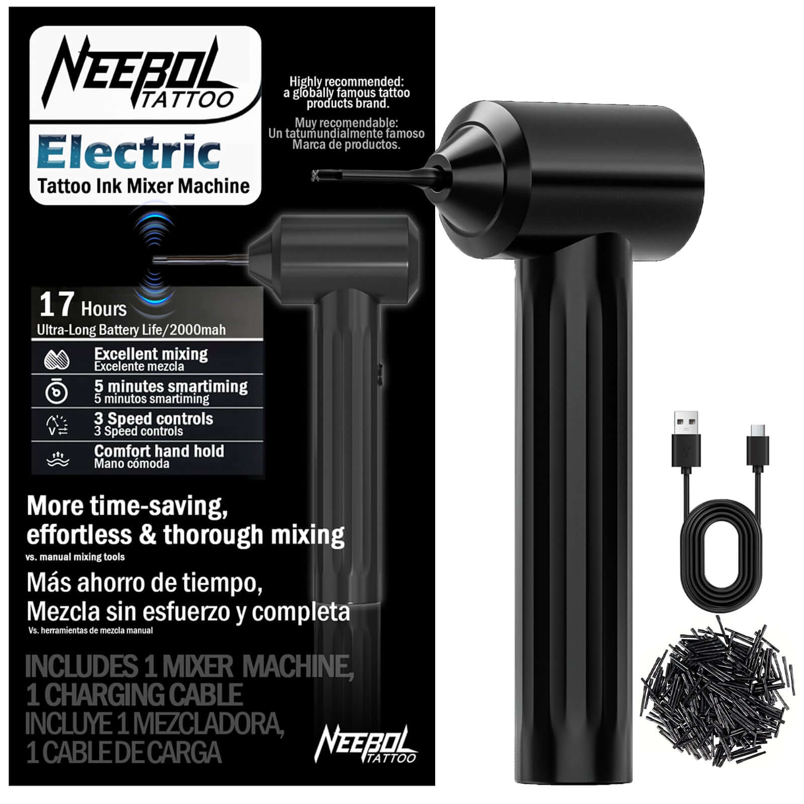 Electric Tattoo Ink Mixer Machine with 105 Mixing Sticks - Neebol