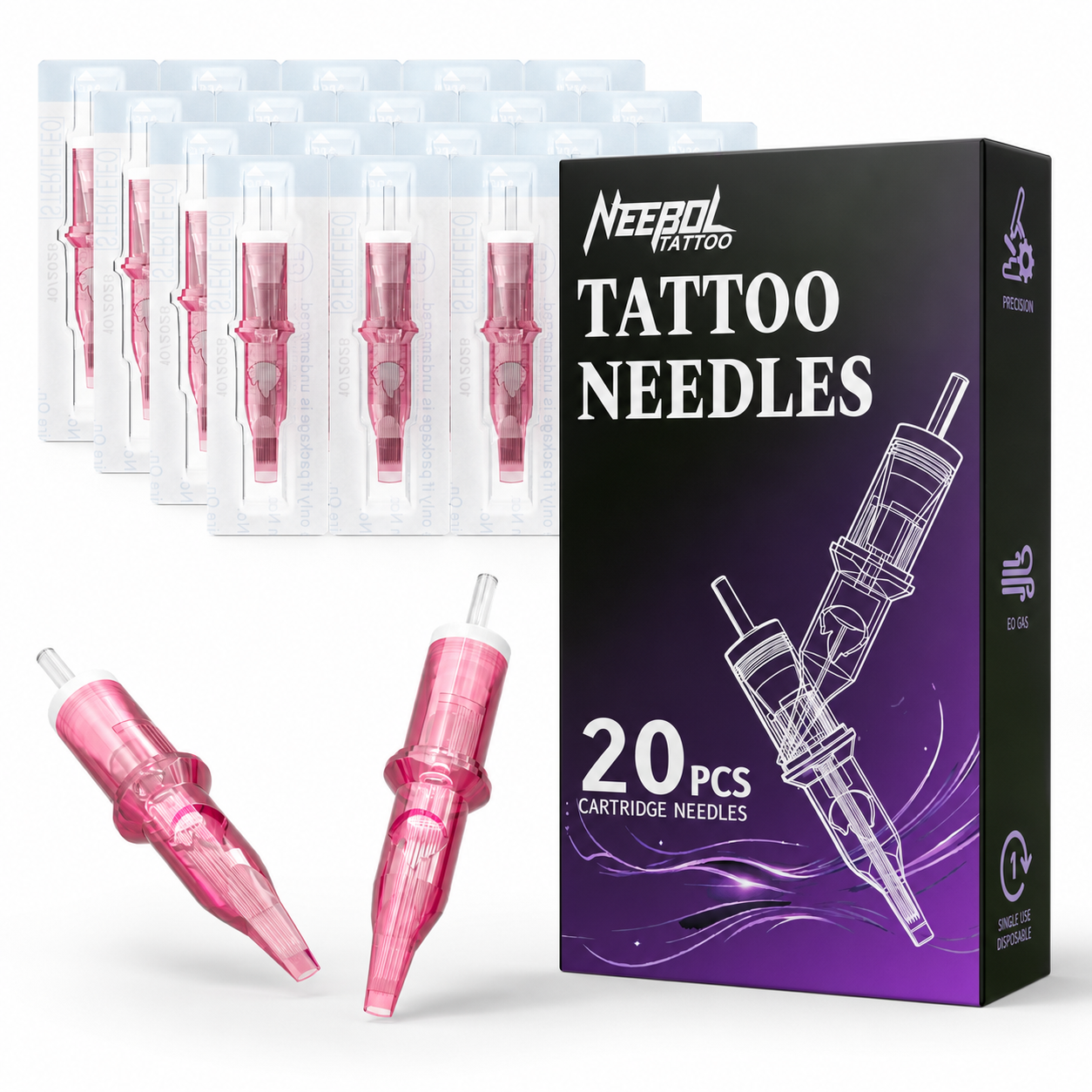 Neebol Tattoo Needle Cartridges - 20pc RLRM/RL/RS/RM/M1 | FLAME