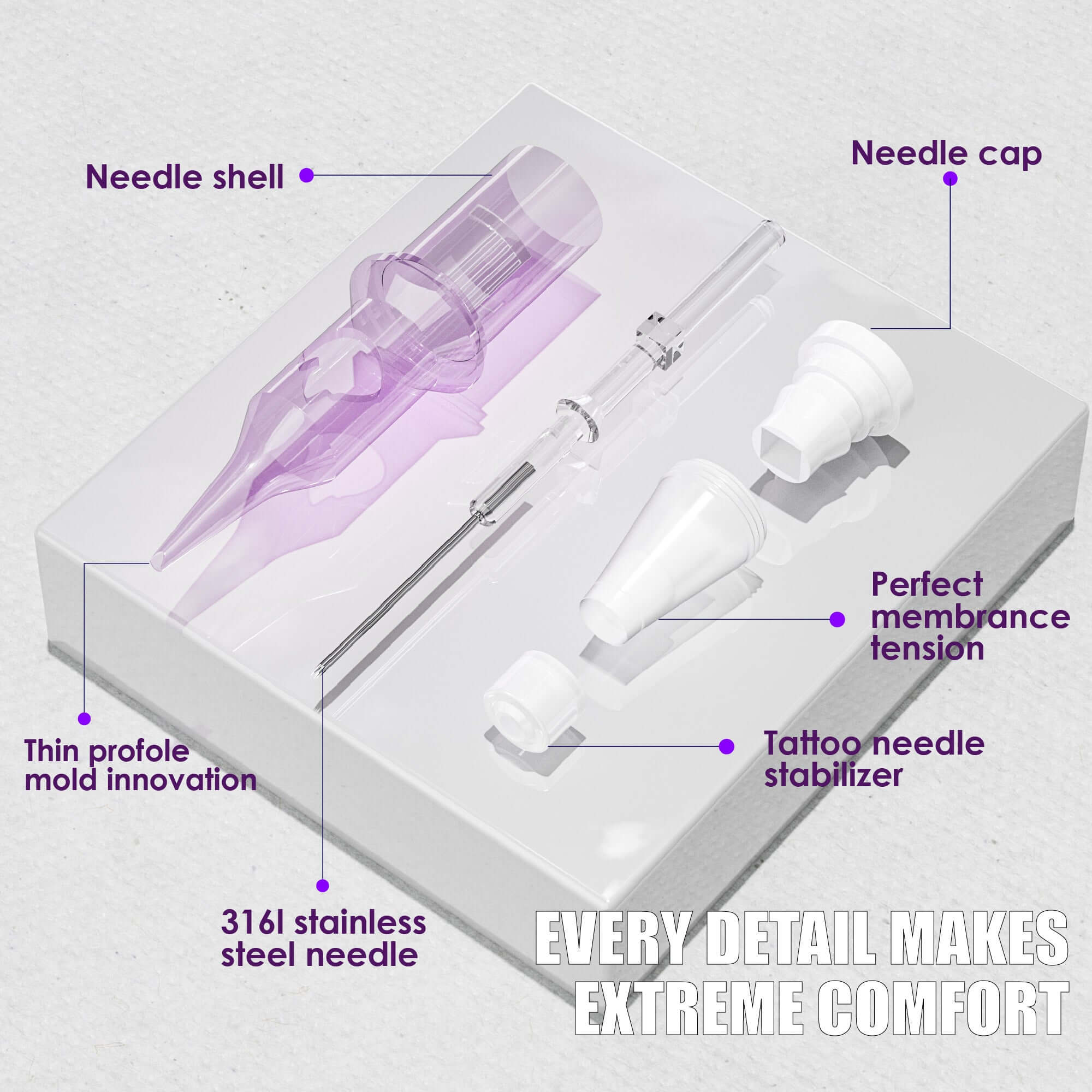 Tattoo Needle Cartridges - 50pcs RL RM RS M1 | Neebol FIRE