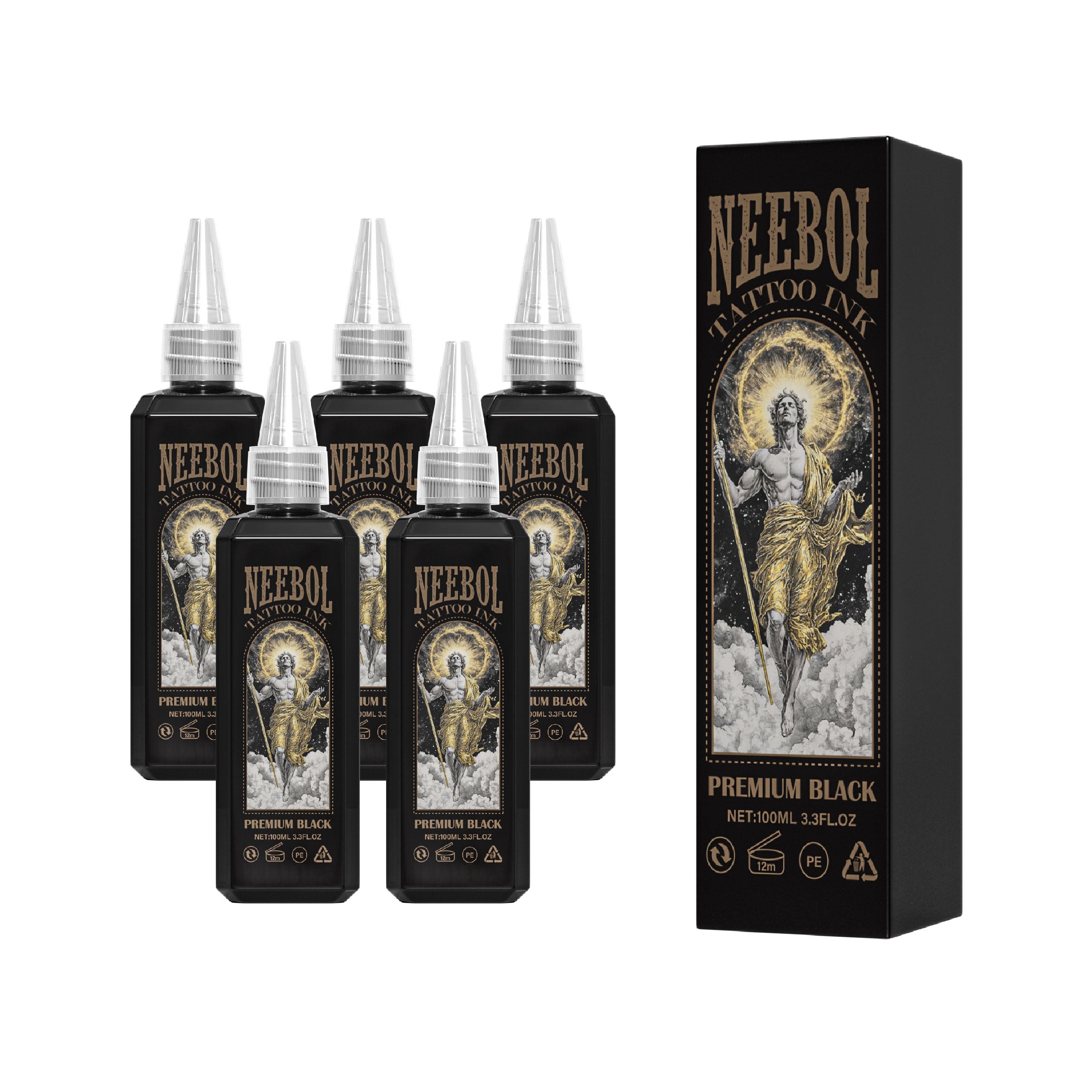 Neebol Black Tattoo Ink – Bulk Pack of 5/10 Bottles for Professional Use