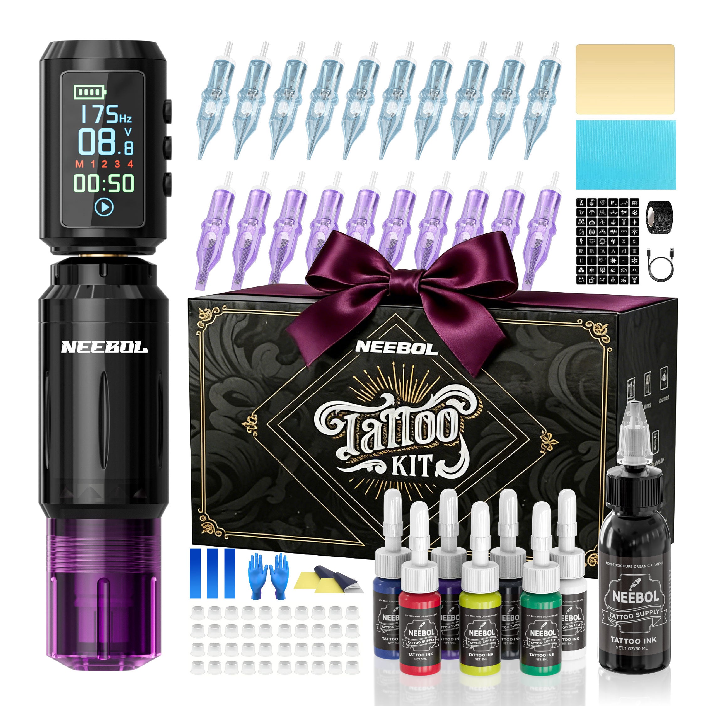 Tattoo Kit - Neebol Wireless Tattoo Gun Kit for Beginner A10 & 67M