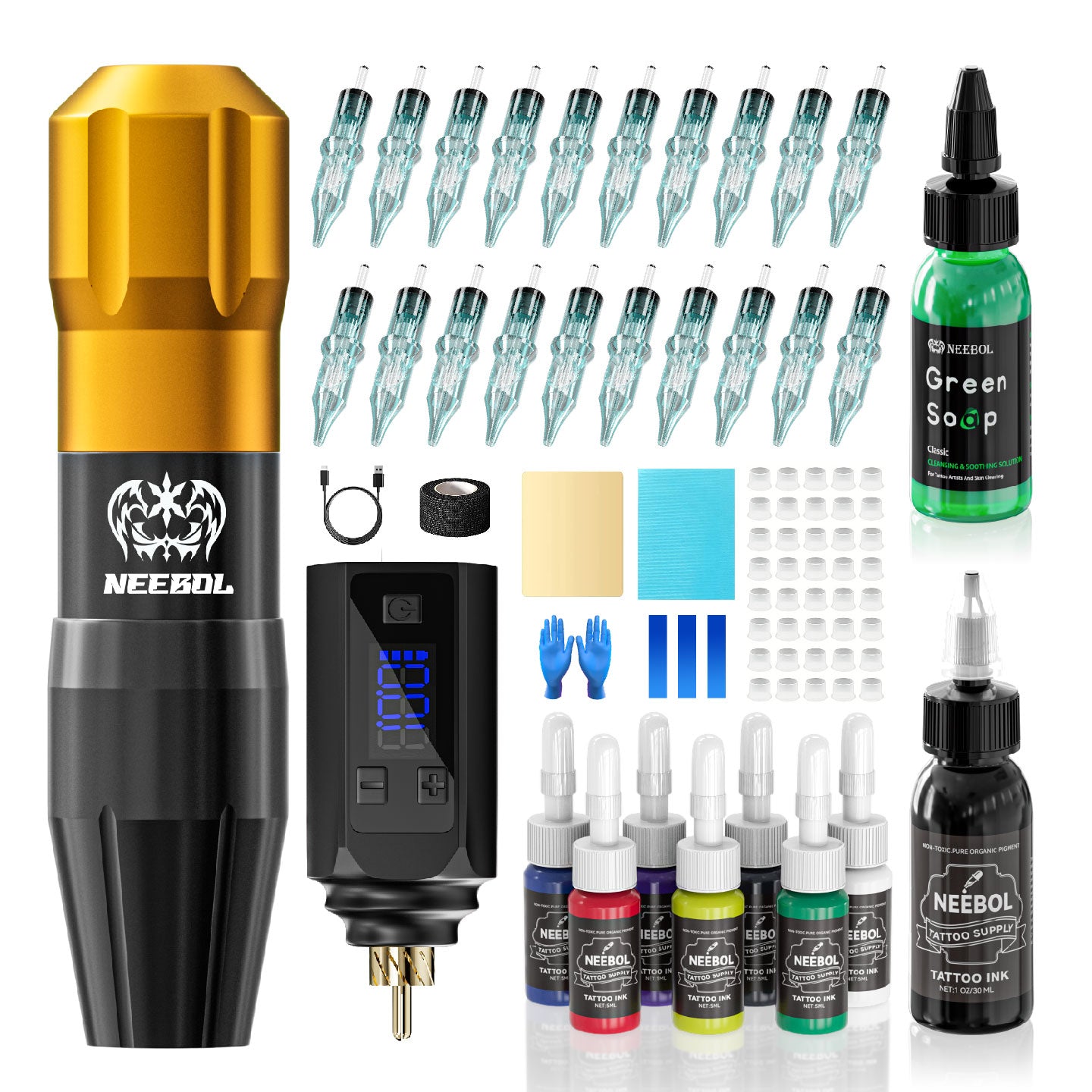 Kit de pistola de tatuaje inalámbrica, batería de 1450 mAh, diseño de interruptor de anillo, kit completo de pistola de tatuaje para principiantes y profesionales
