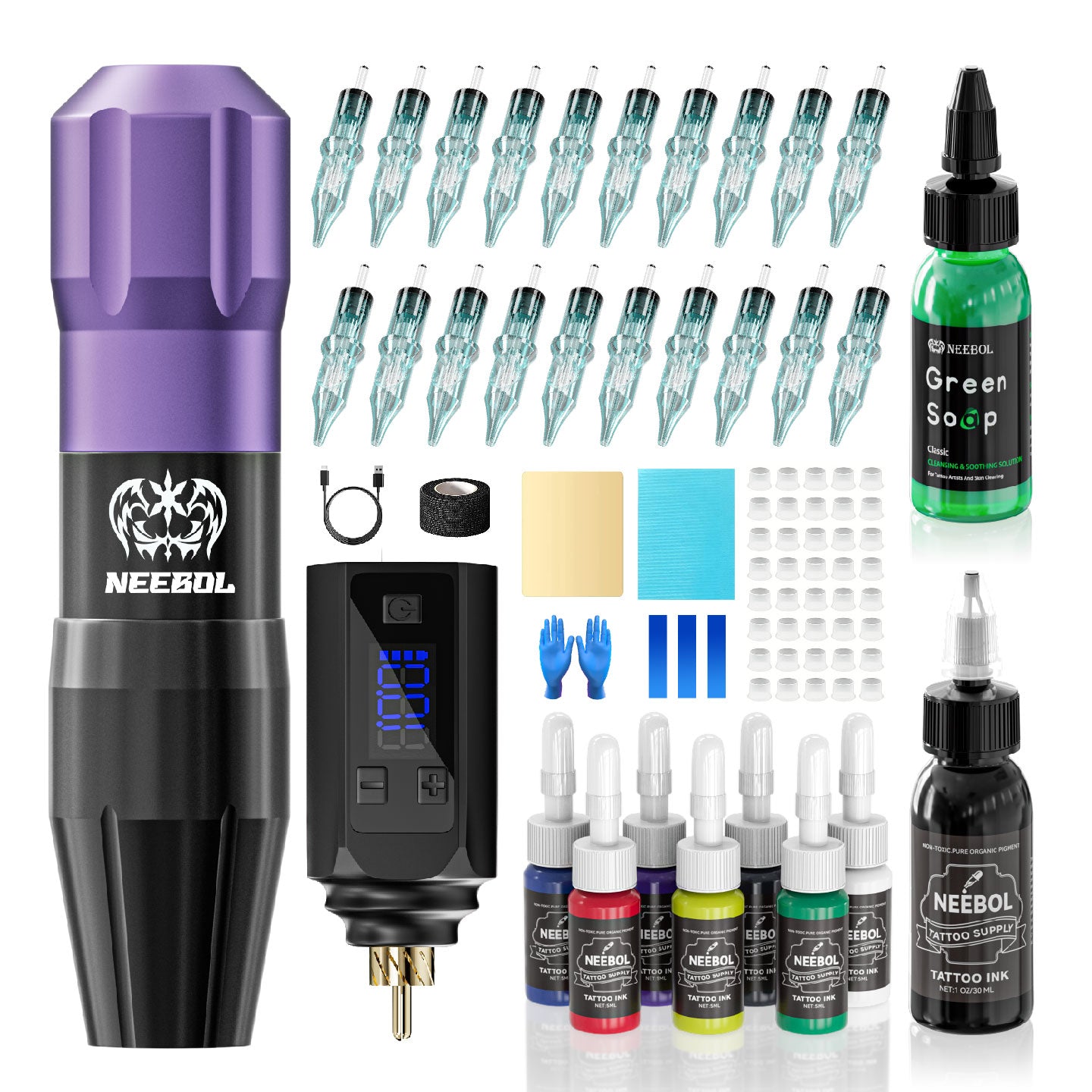Kit de pistola de tatuaje inalámbrica, batería de 1450 mAh, diseño de interruptor de anillo, kit completo de pistola de tatuaje para principiantes y profesionales