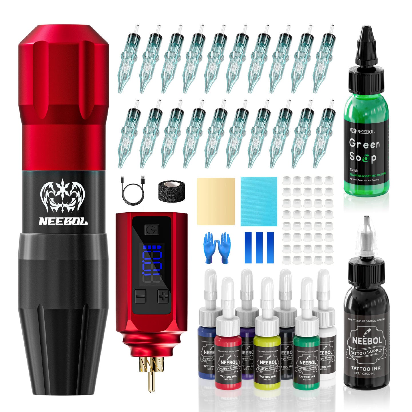 Kit de pistola de tatuaje inalámbrica, batería de 1450 mAh, diseño de interruptor de anillo, kit completo de pistola de tatuaje para principiantes y profesionales