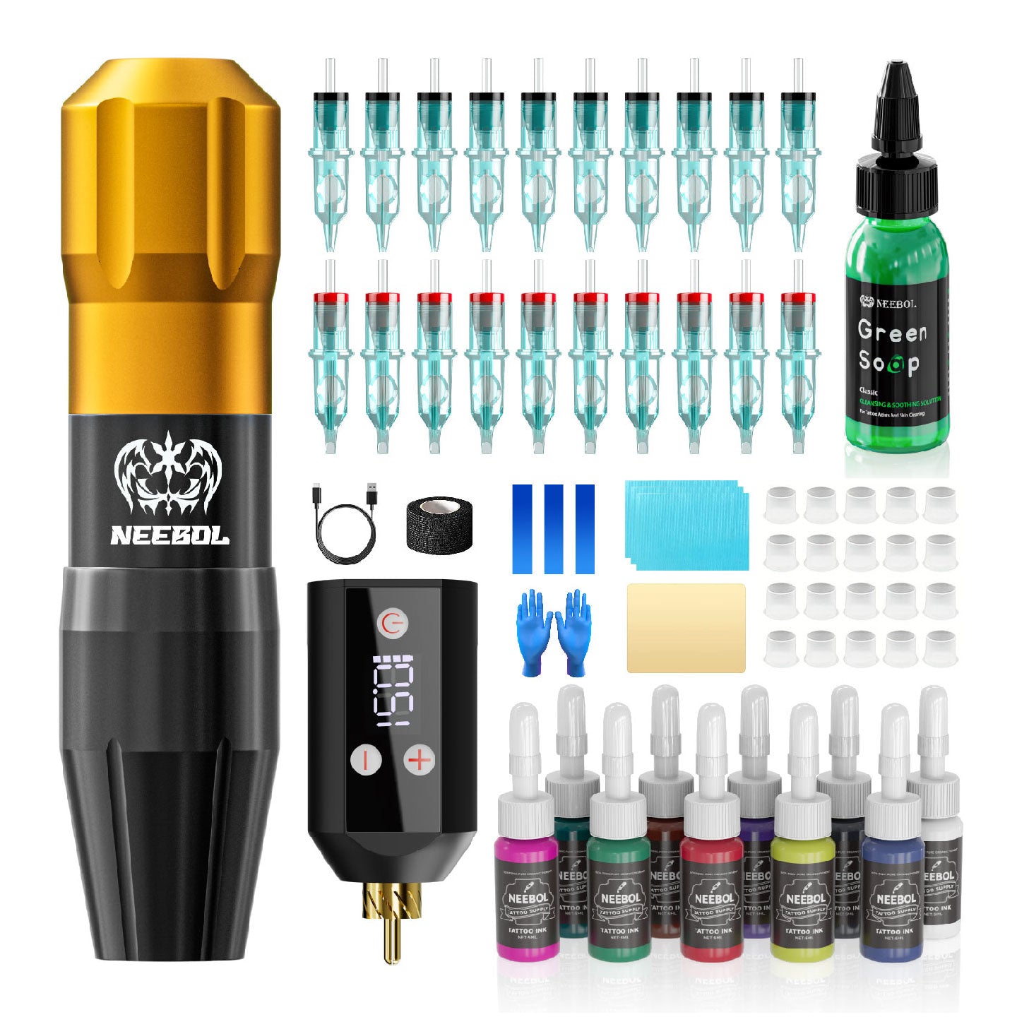 Tattoo Kit - Neebol Rotary Tattoo Pen Mahcine Starter Kit NEX &WX67