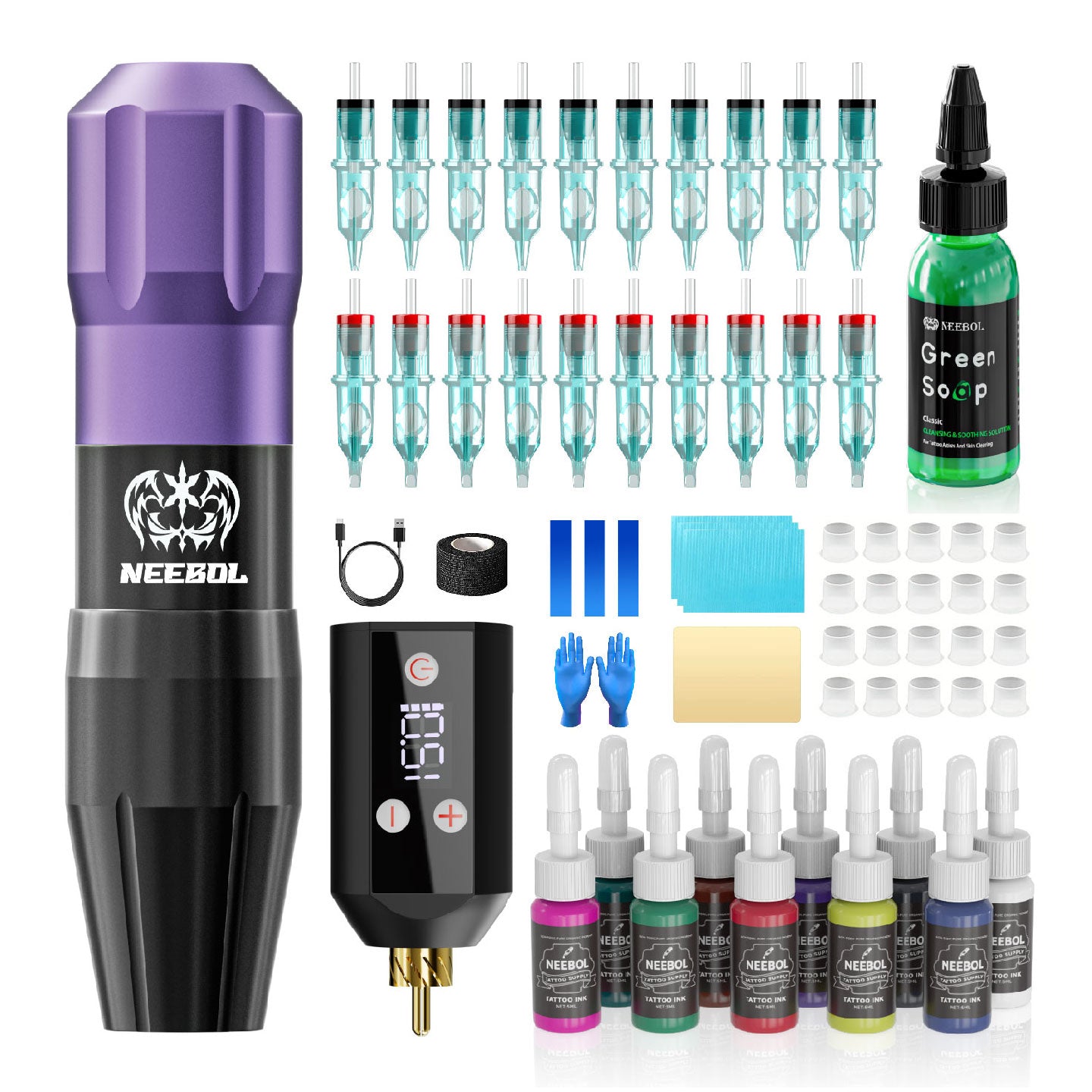 Tattoo Kit - Neebol Rotary Tattoo Pen Mahcine Starter Kit NEX &WX67