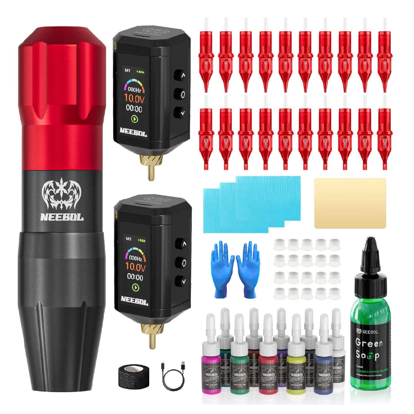 Tattoo Kit - Neebol Wireless Tattoo Gun Starter Kit, Dual Batteries NEX & QM66