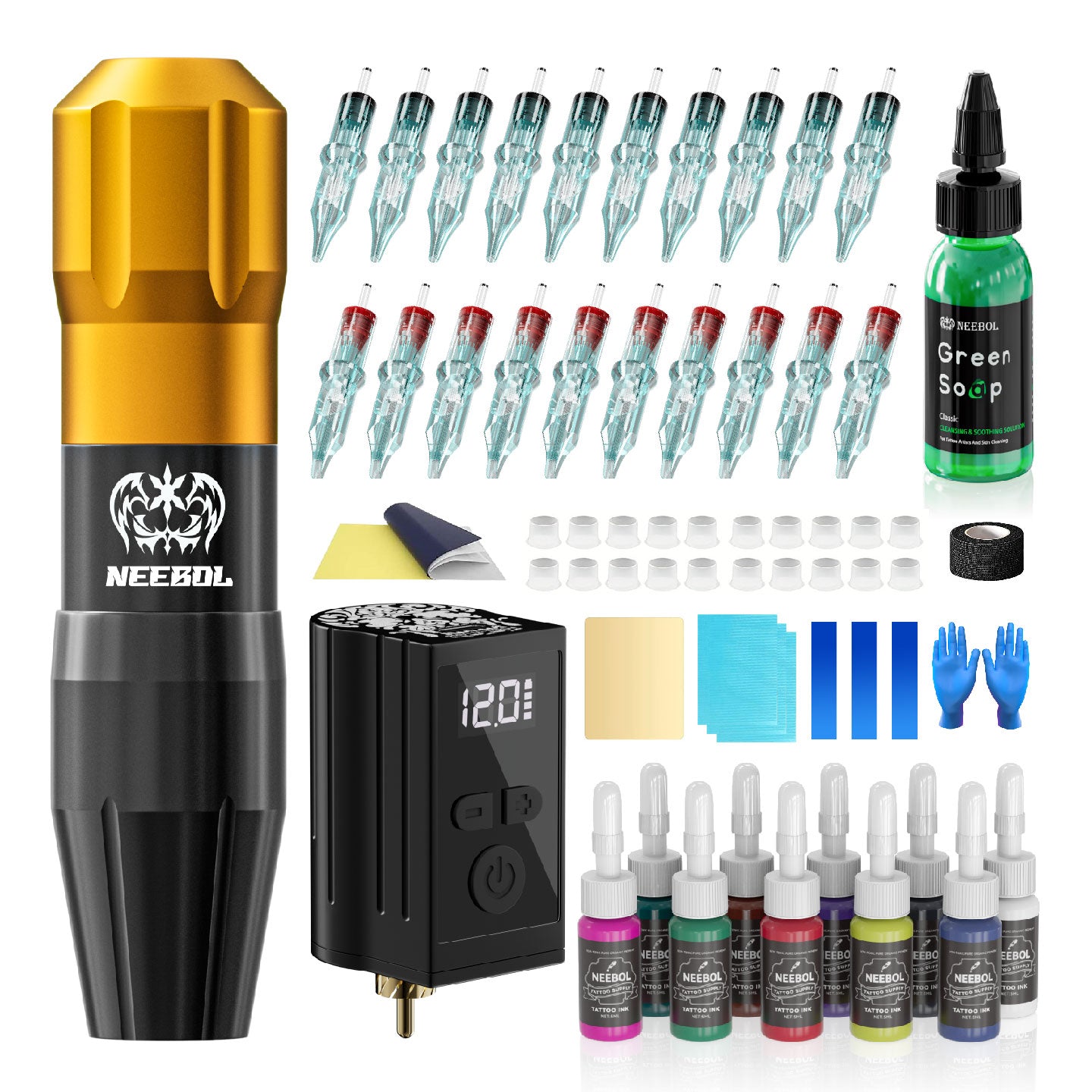 Tattoo Kit - Neebol Wireless Tattoo Machine Starter Kit NEX & WX1P