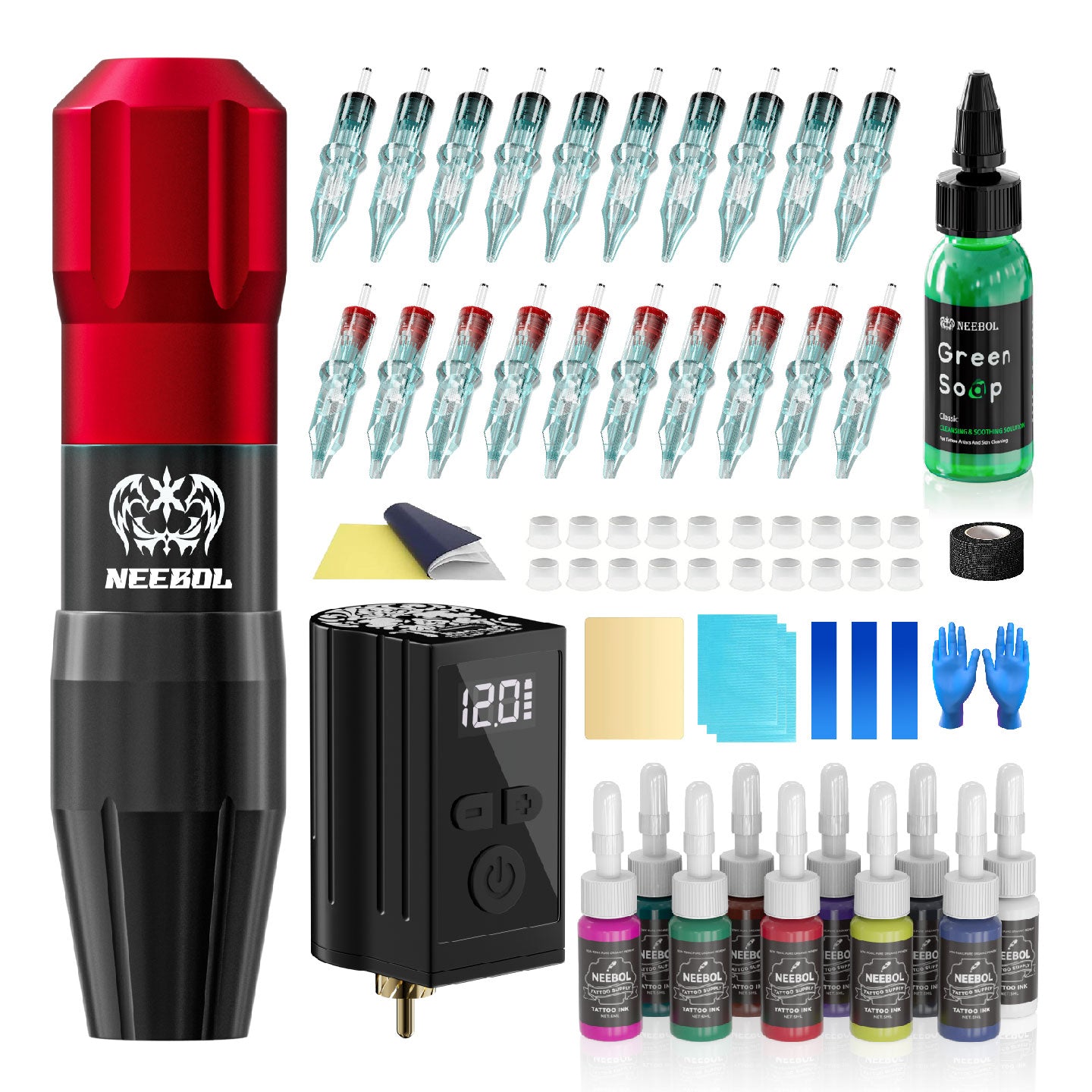 Tattoo Kit - Neebol Wireless Tattoo Machine Starter Kit NEX & WX1P