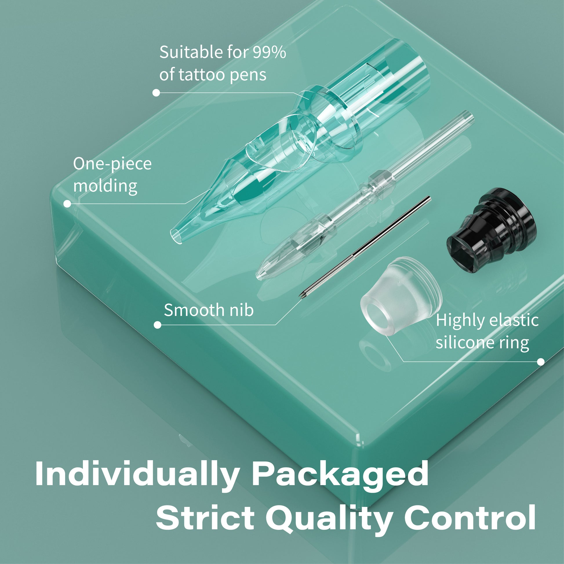 Tattoo Needle Cartridges - 50pc RL RM RS M1 | Neebol EMERALD