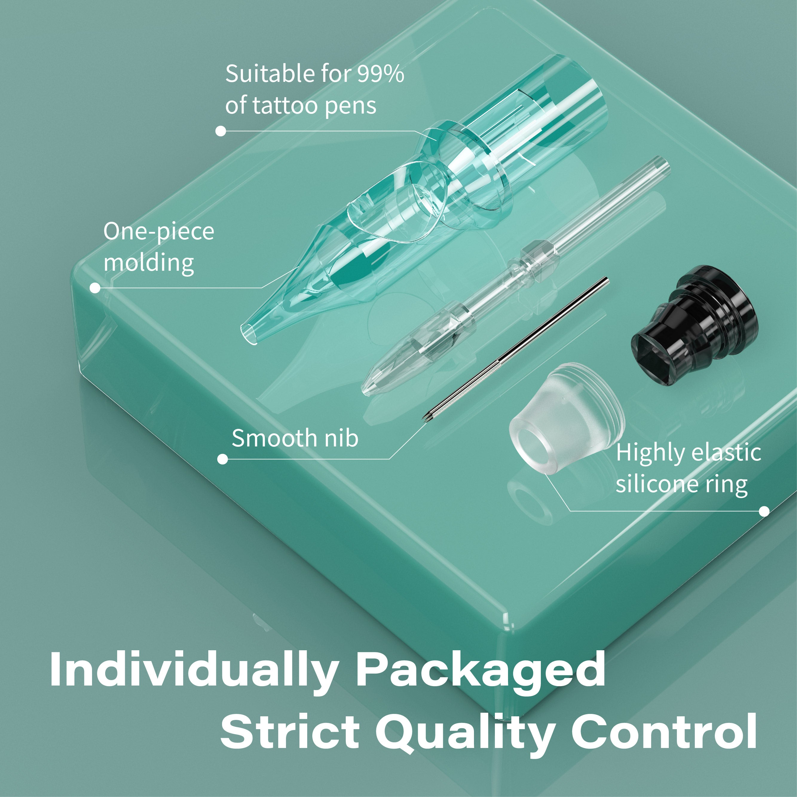 Tattoo Needle Cartridges - 50pc RL RM RS M1 | Neebol EMERALD