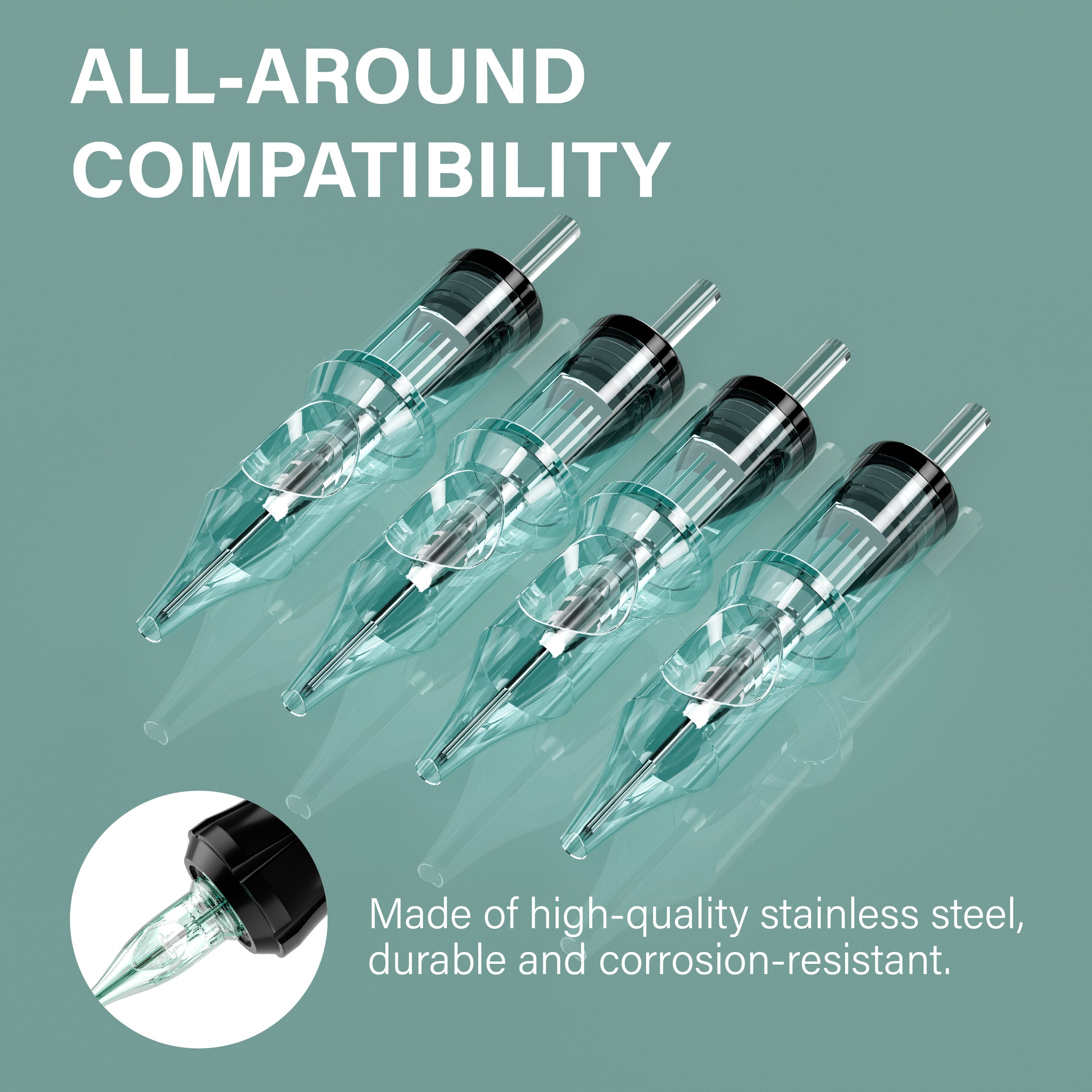 Tattoo Needle Cartridges - 50pc RL RM RS M1 | Neebol EMERALD