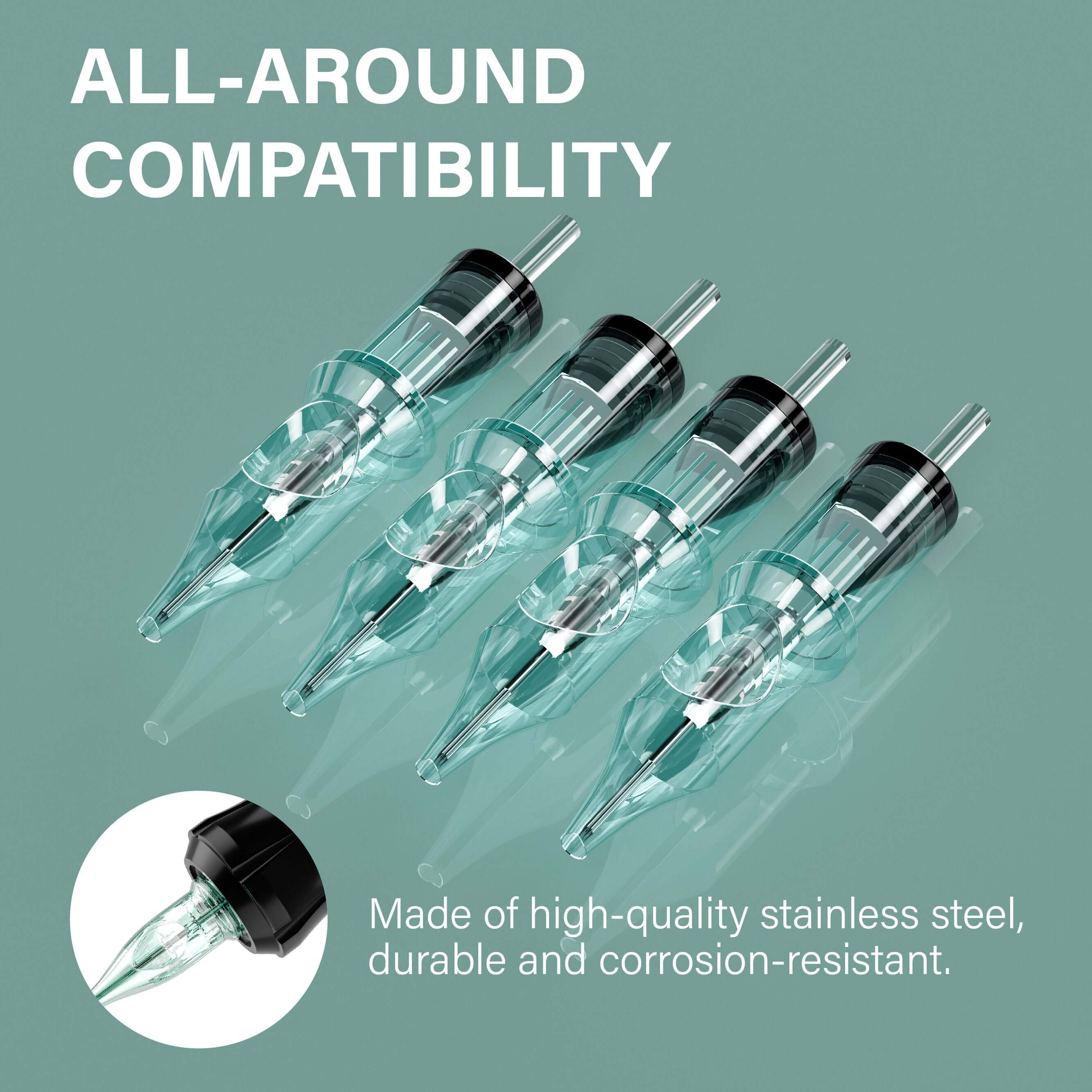 Tattoo Needle Cartridges - 50pc RL RM RS M1 | Neebol EMERALD