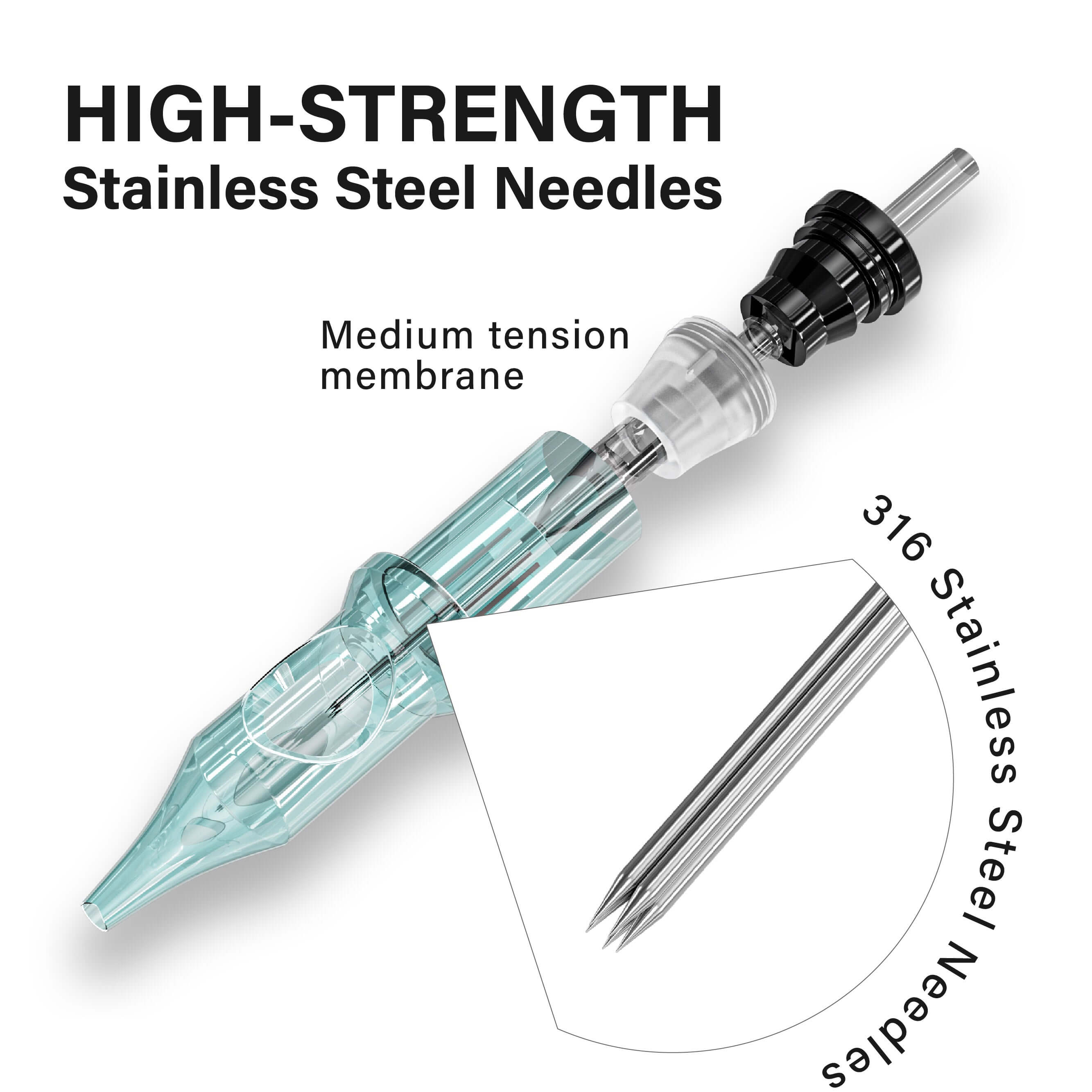 Tattoo Needle Cartridges - 50pc RL RM RS M1 | Neebol EMERALD