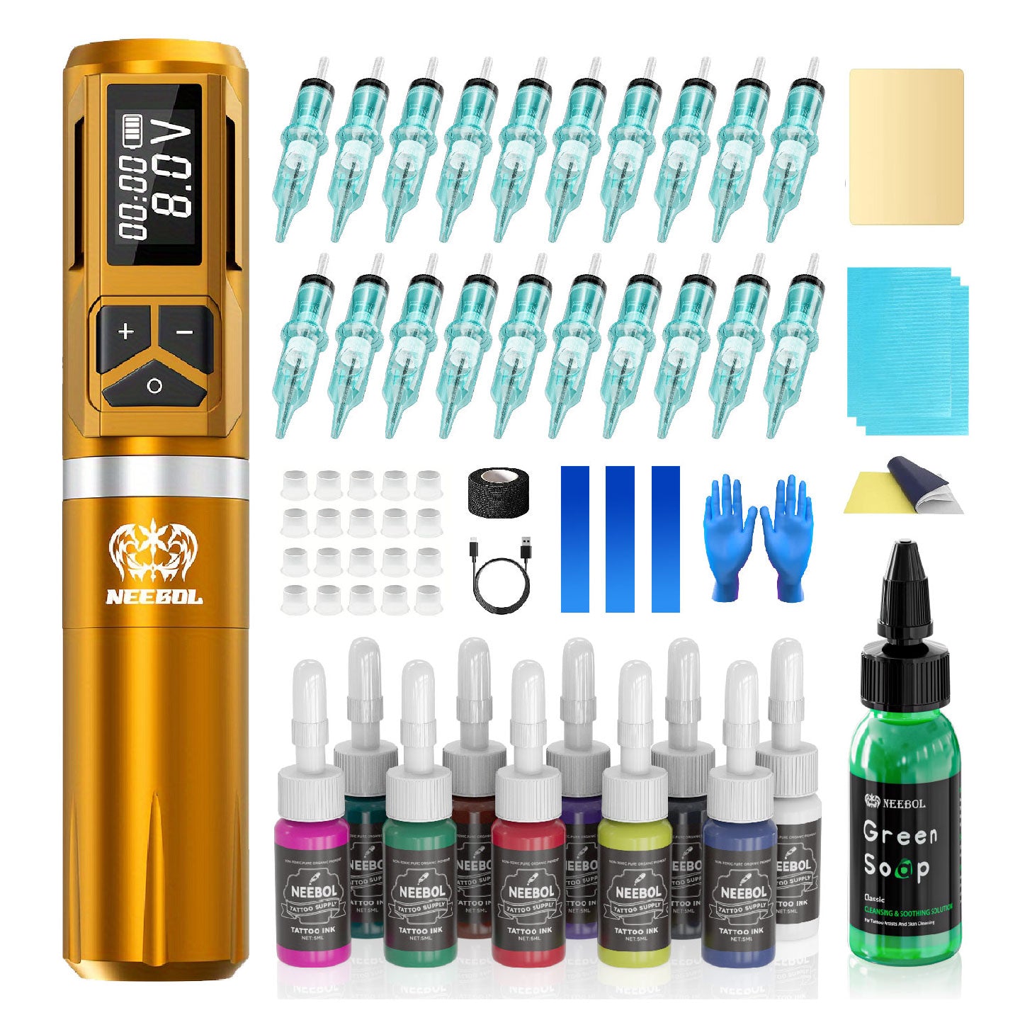 Tattoo Kit - Neebol F4 Wireless Tattoo Gun Starter Kit