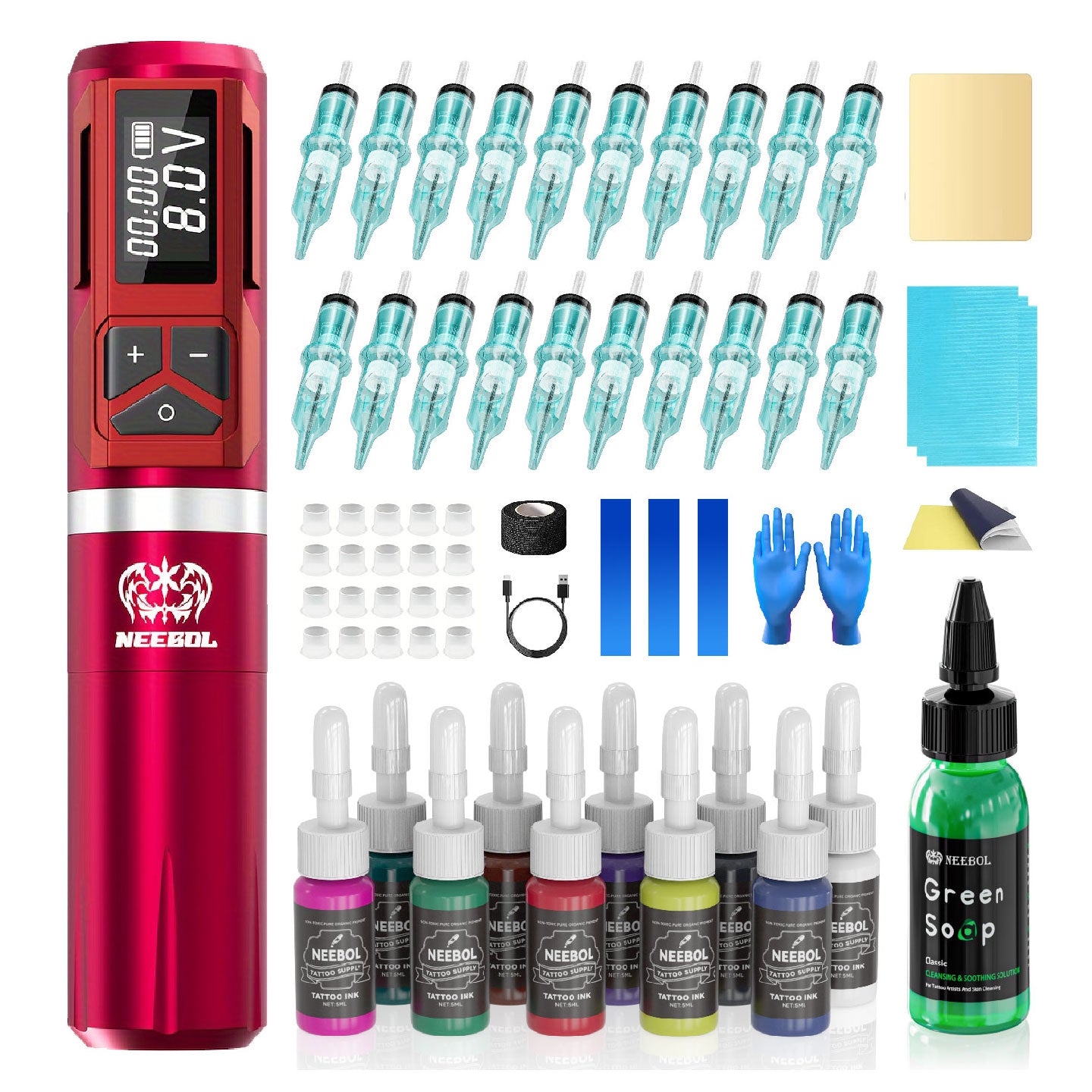 Tattoo Kit - Neebol F4 Wireless Tattoo Gun Starter Kit