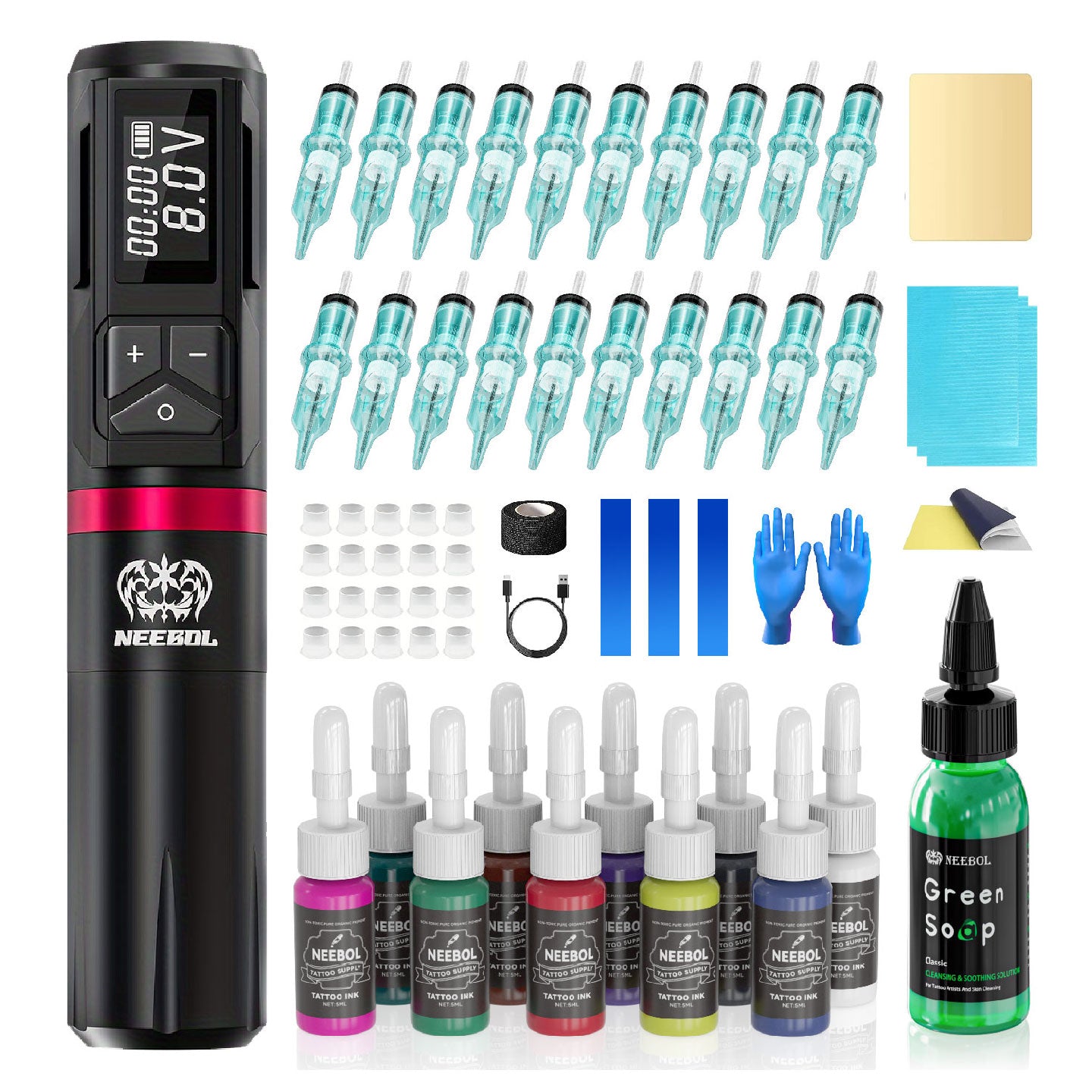 Tattoo Kit - Neebol F4 Wireless Tattoo Gun Starter Kit