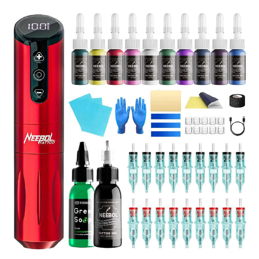 Tattoo Kit - Neebol F5 Wileless Tattoo Machine Starter Kit with Ink