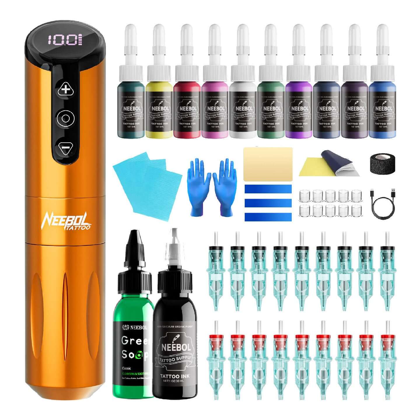 Tattoo Kit - Neebol F5 Wileless Tattoo Machine Starter Kit with Ink