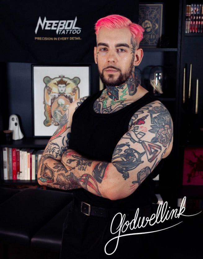 Tattoo artist Godwell Ink, official Neebol brand ambassador