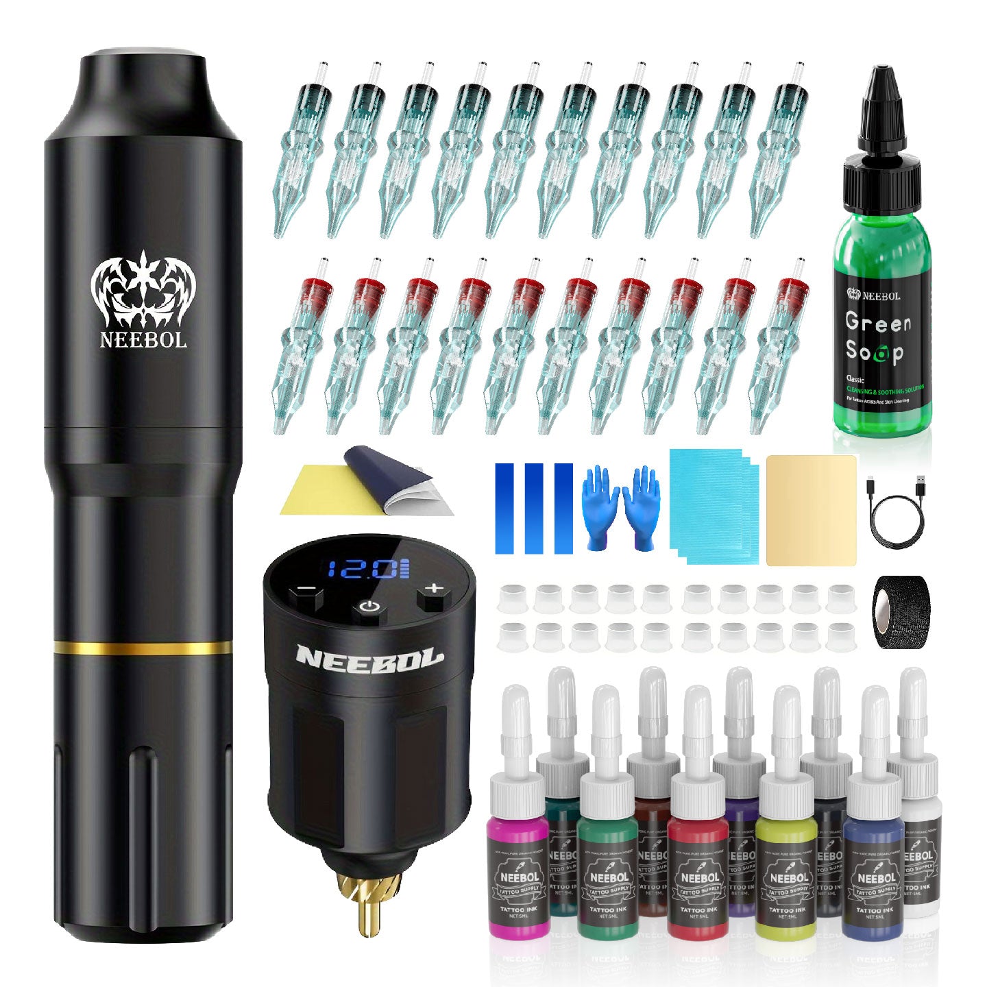 Tattoo Kit - Neebol Rotary Tattoo Gun Starter Kit JET & WX6P