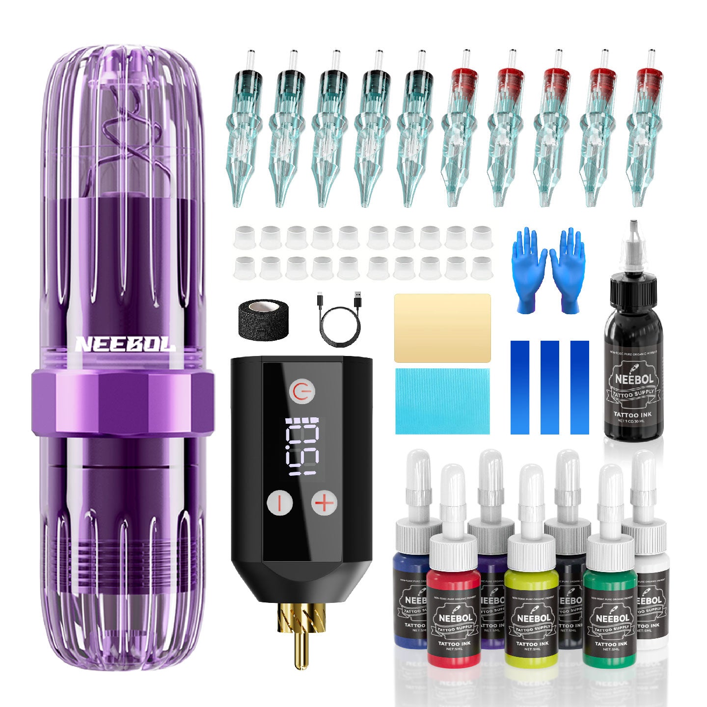 Tattoo Kit - Neebol Rotary Tattoo Machine Kit MACA & WX67