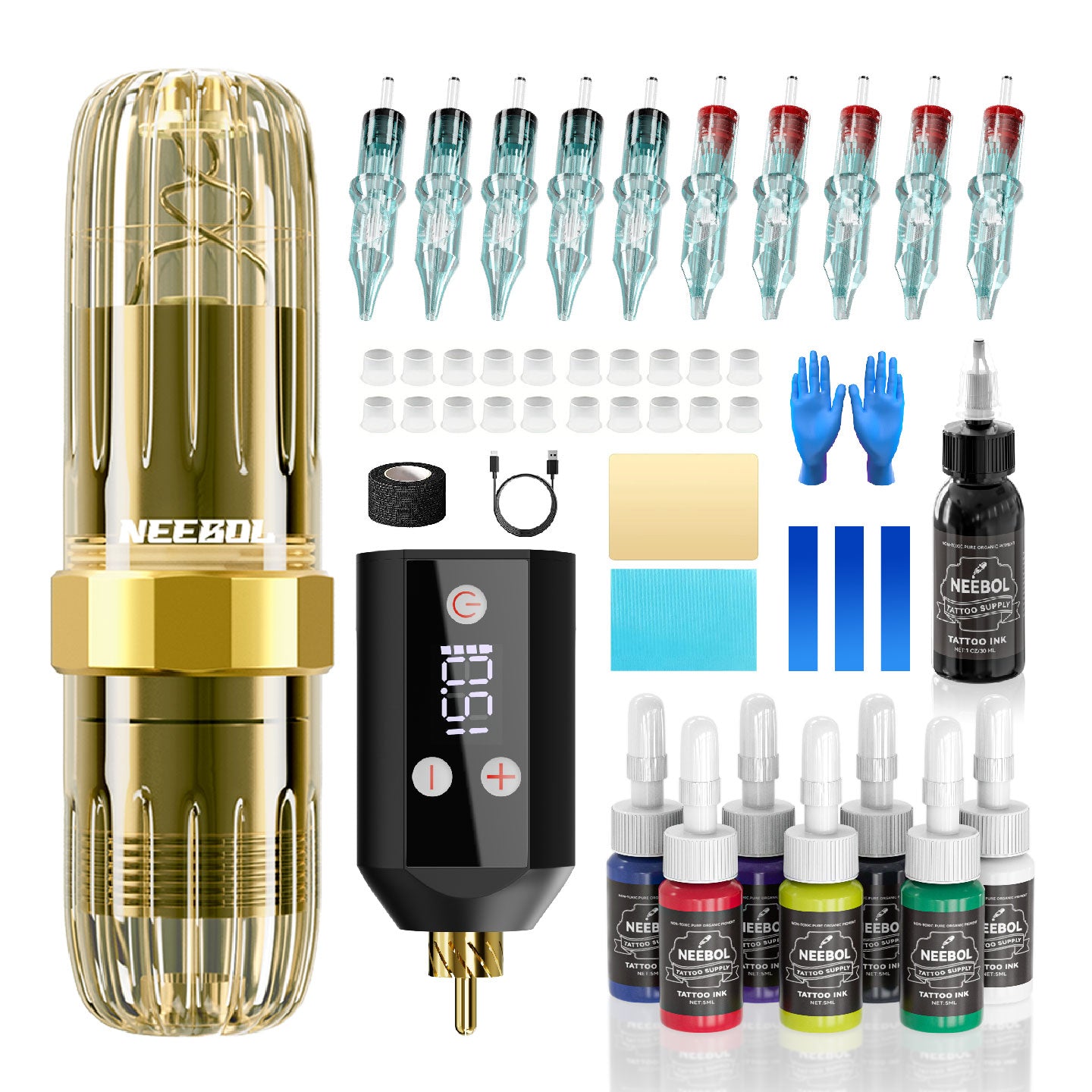 Tattoo Kit - Neebol Rotary Tattoo Machine Kit MACA & WX67