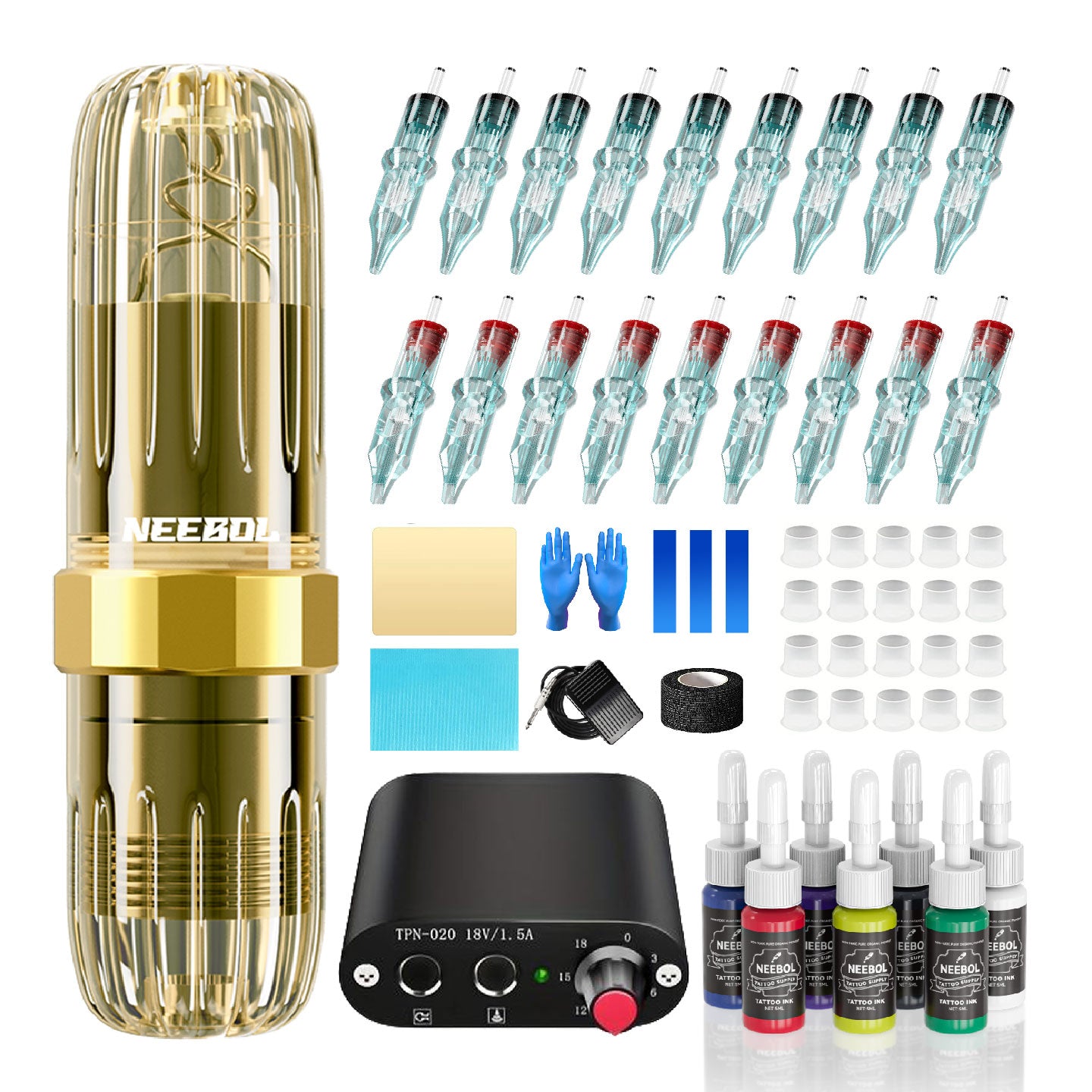 Tattoo Kit - Neebol Rotary Tattoo Gun Starter Kit with Pedal MACA & YX01