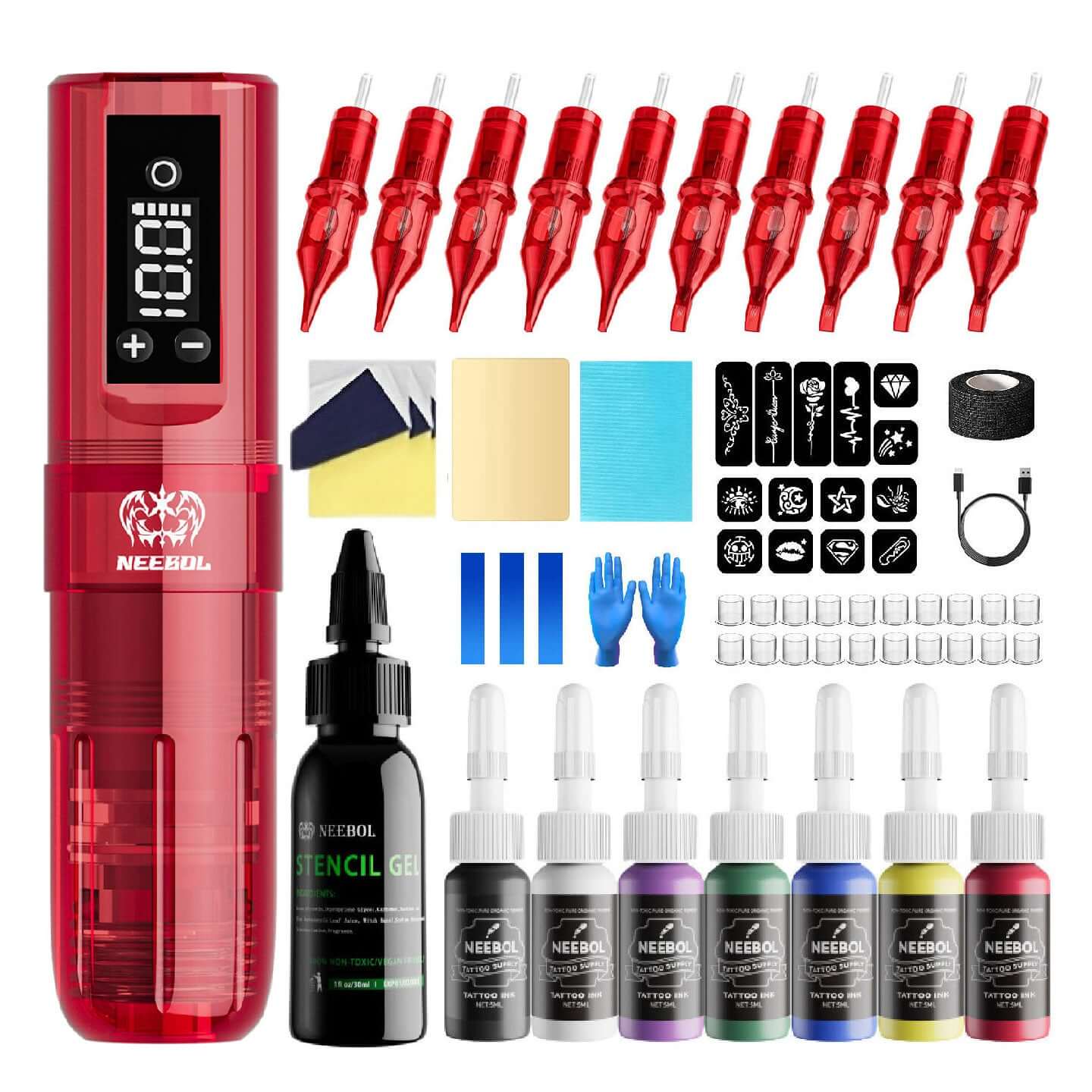 Tattoo Kit - Neebol PX01 Wireless Tattoo Machine Starter Kit with Stencil Gel