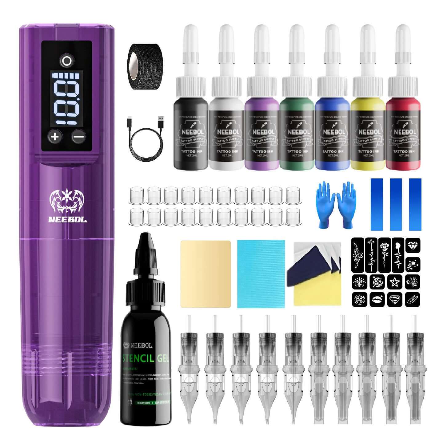 Tattoo Kit - Neebol PX02 Wileless Tattoo Pen Starter Kit with Stencil Gel