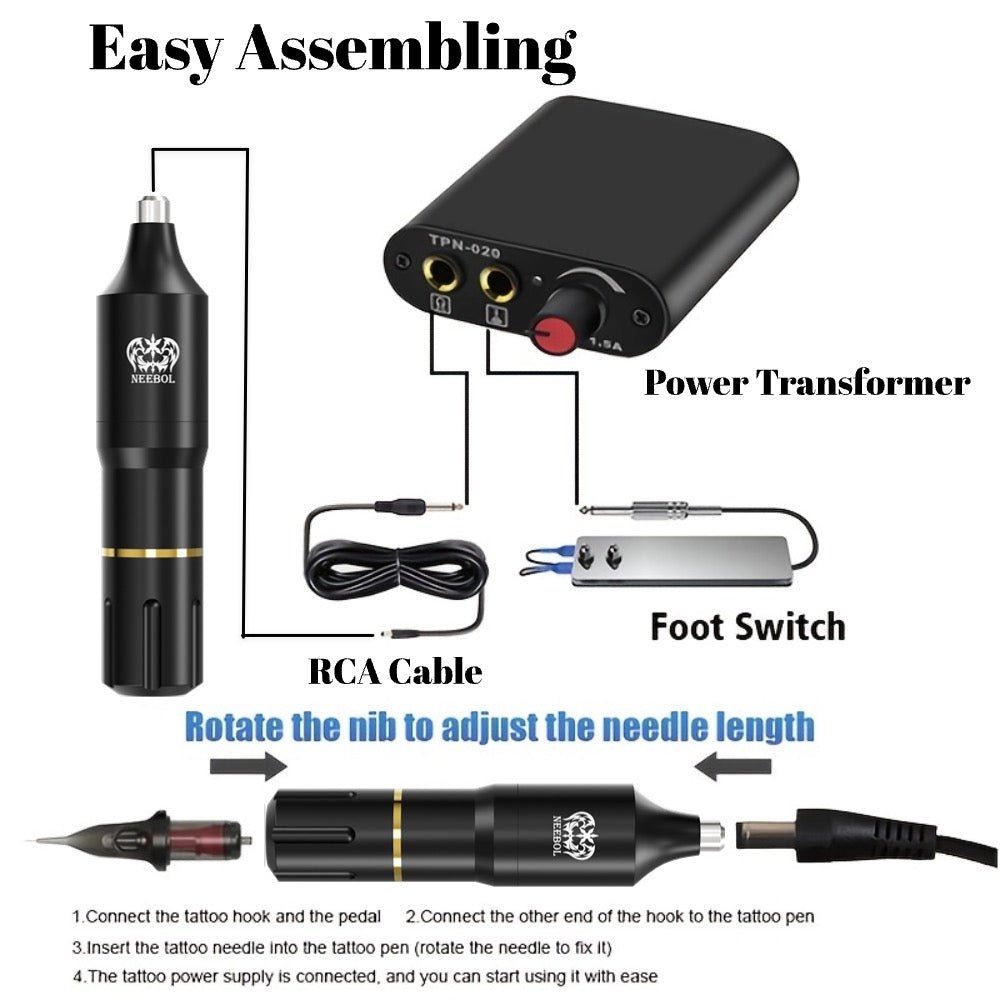 Tattoo Kit - Neebol Rotary Tattoo Pen Starter Kit with Pedal VEX & YX01