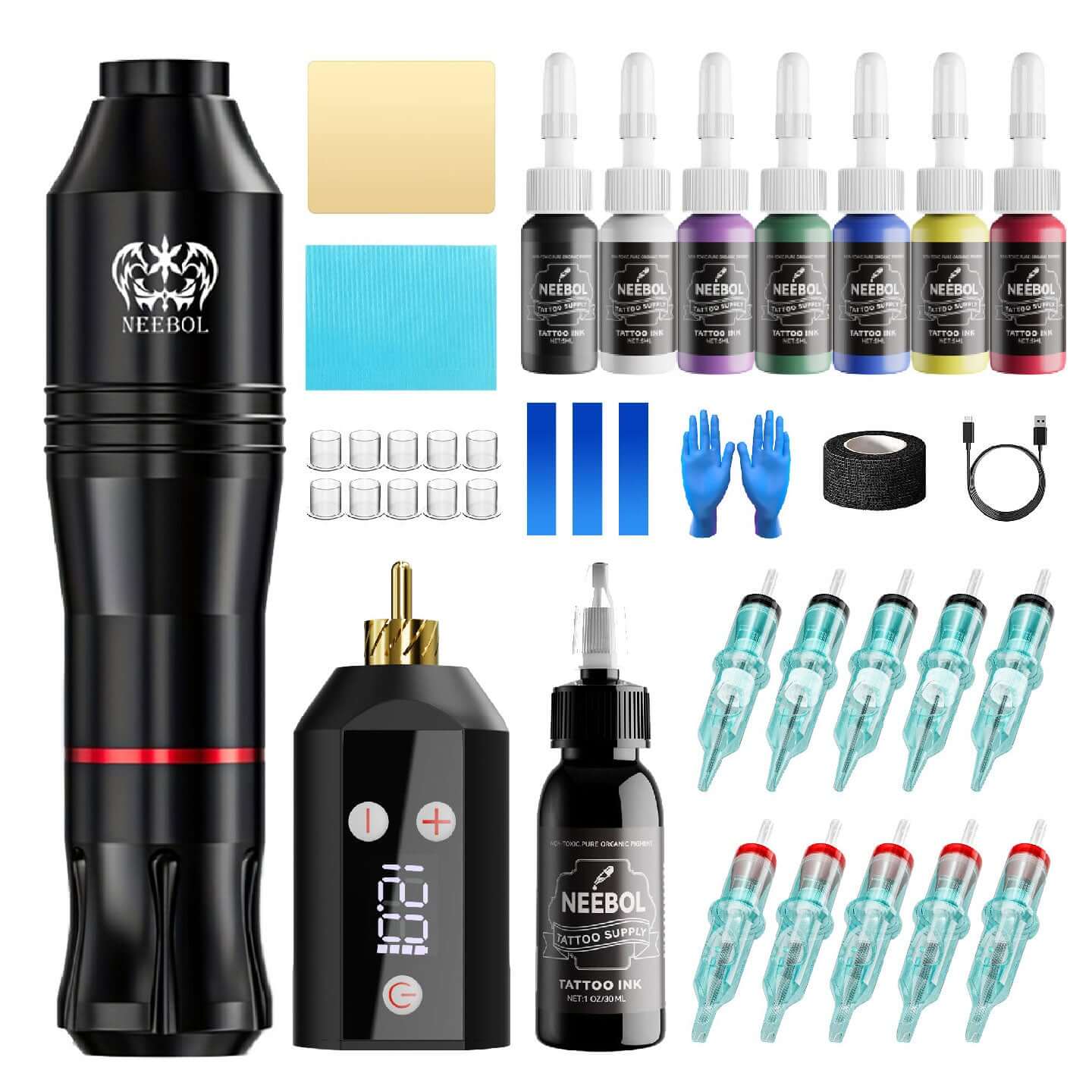 Tattoo Kit - Neebol Rotary Tattoo Pen Starter Kit BT & WX67