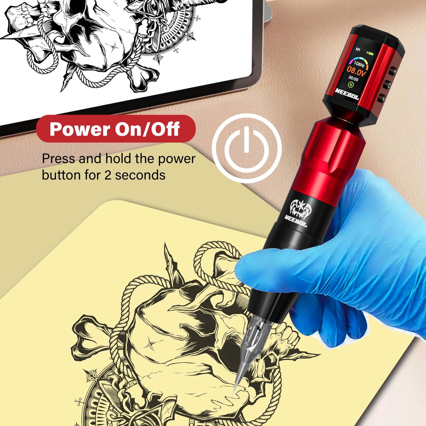 Tattoo Kit - Neebol Wireless Tattoo Gun Starter Kit, Dual Batteries NEX & QM66