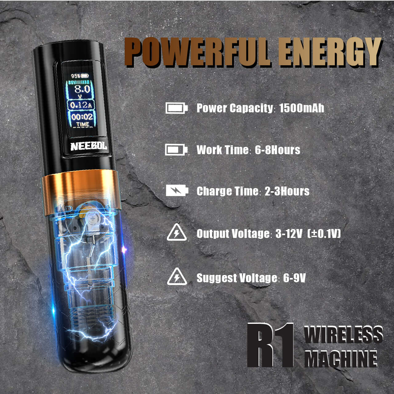 Neebol Tattoo Machine R1 PRO, 4MM Stroke, Dual Batteries