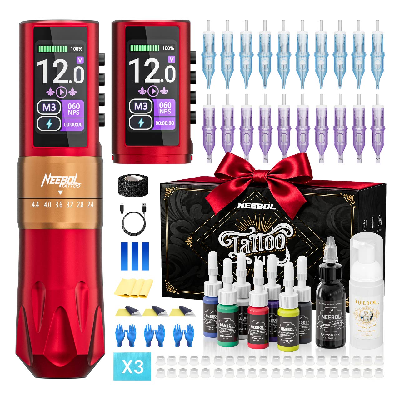 Professional Tattoo Kit - Wireless Tattoo Machine R3 PRO Red | Neebol