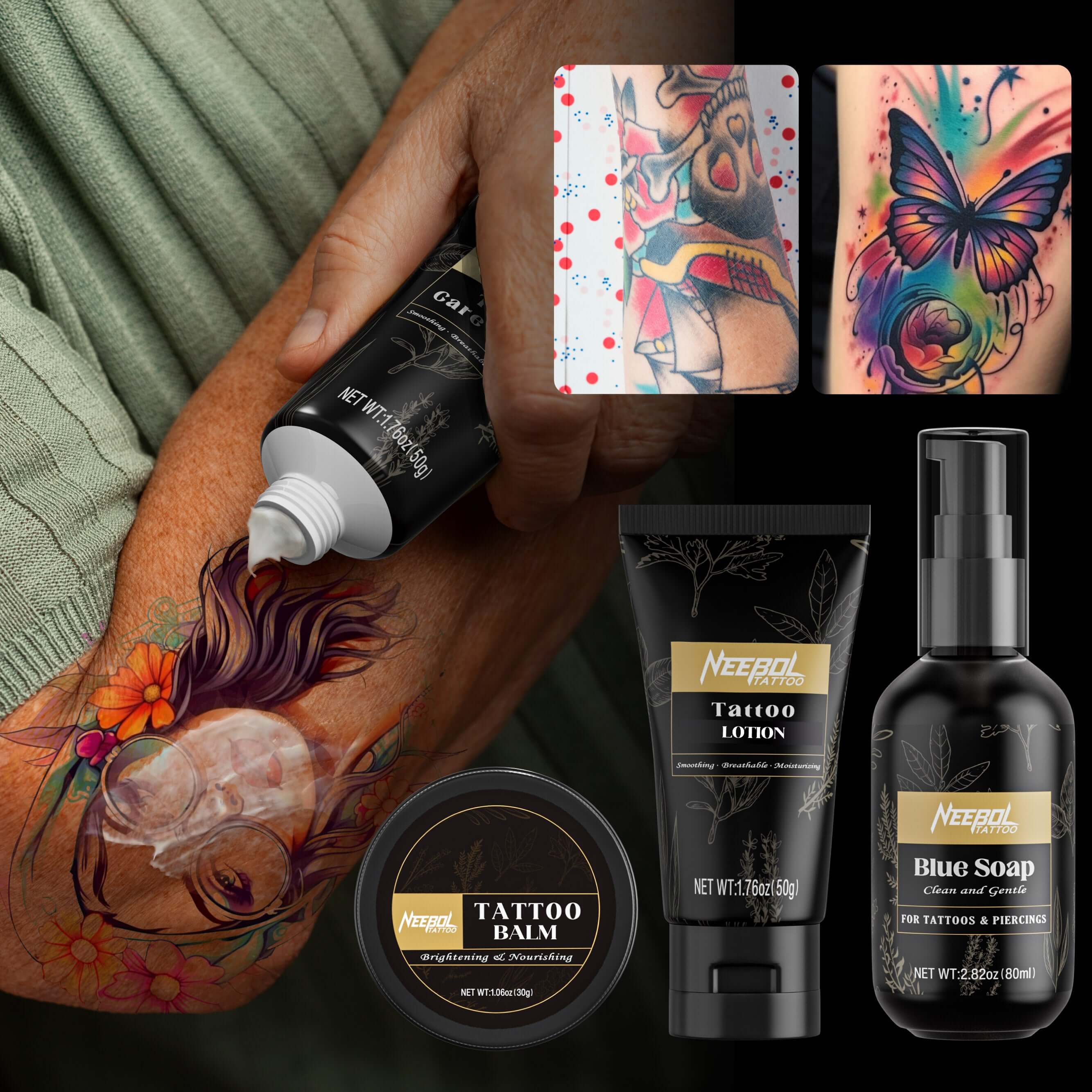 Neebol Tattoo AfterCare Kit - Blue Soap, Balm, Lotion