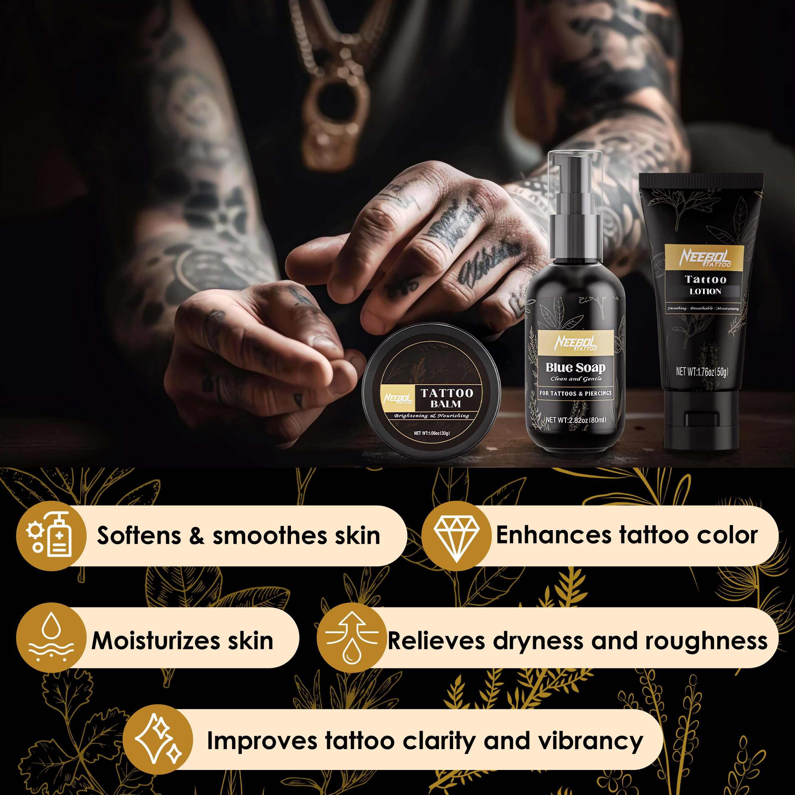 Neebol Tattoo AfterCare Kit - Blue Soap, Balm, Lotion