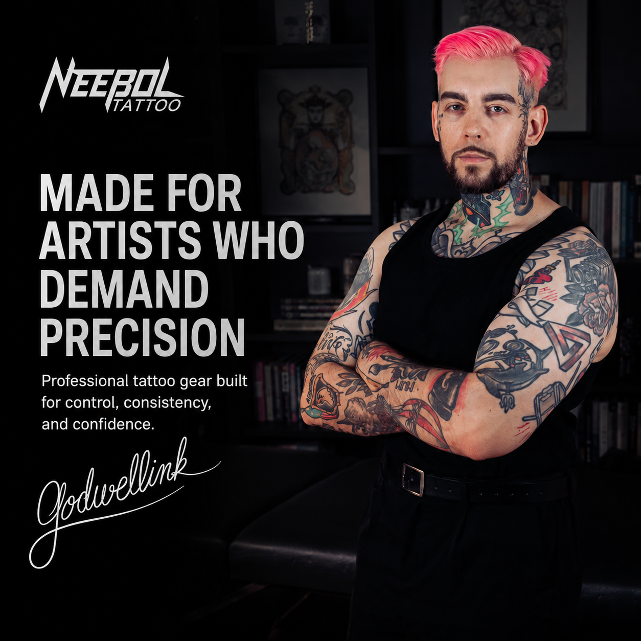 Tattoo Kit - Neebol R3 PRO Adjustable Stroke Wireless Tattoo Gun Kit