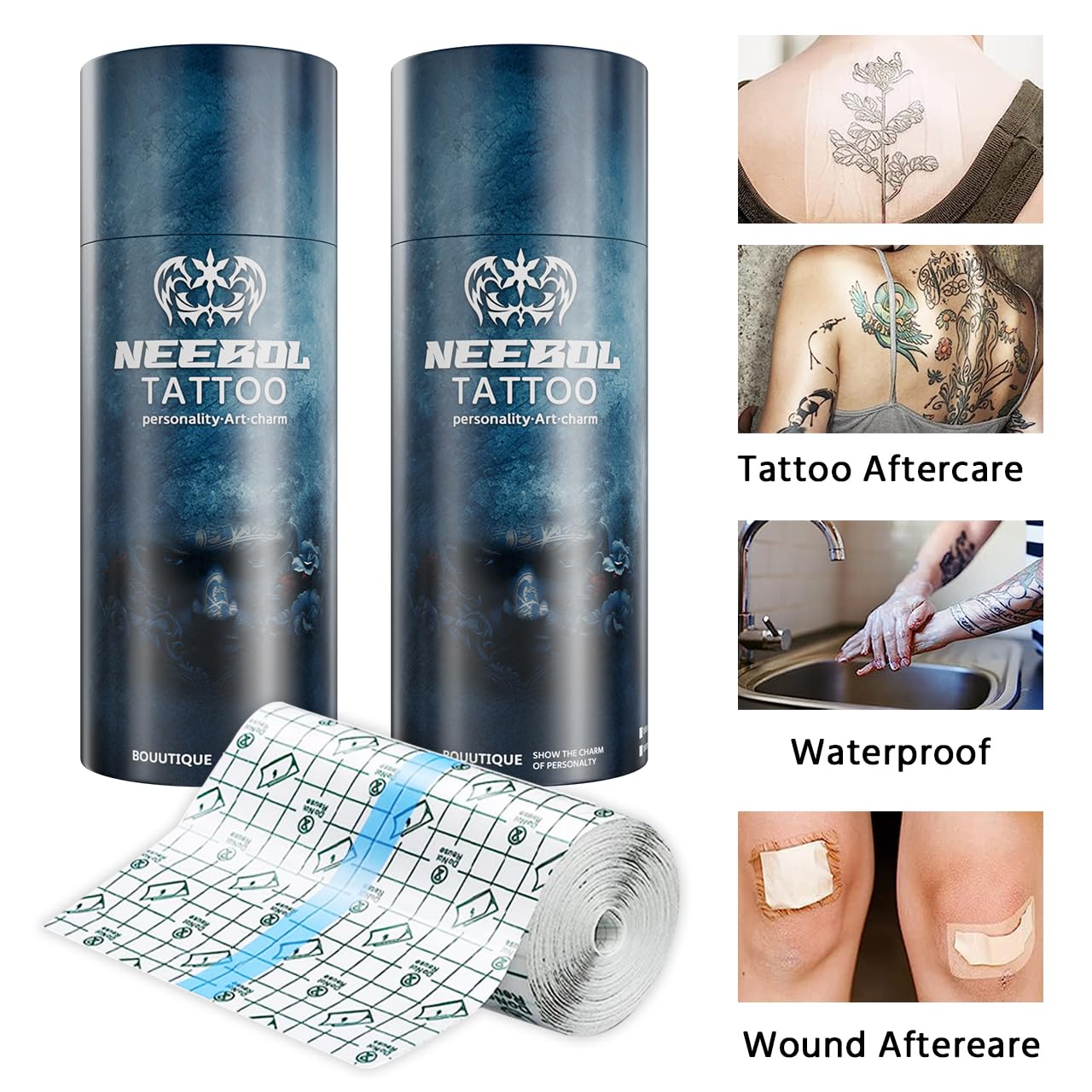 Neebol Tattoo Aftercare Bandage, Clear Tattoo Bandages Waterproof, Adhesive Tattoo Wrap Bandage, Tattoo Healing Wrap, Film Protection, Second Skin Waterproof Bandage (5.9'' * 5.47 Yard)