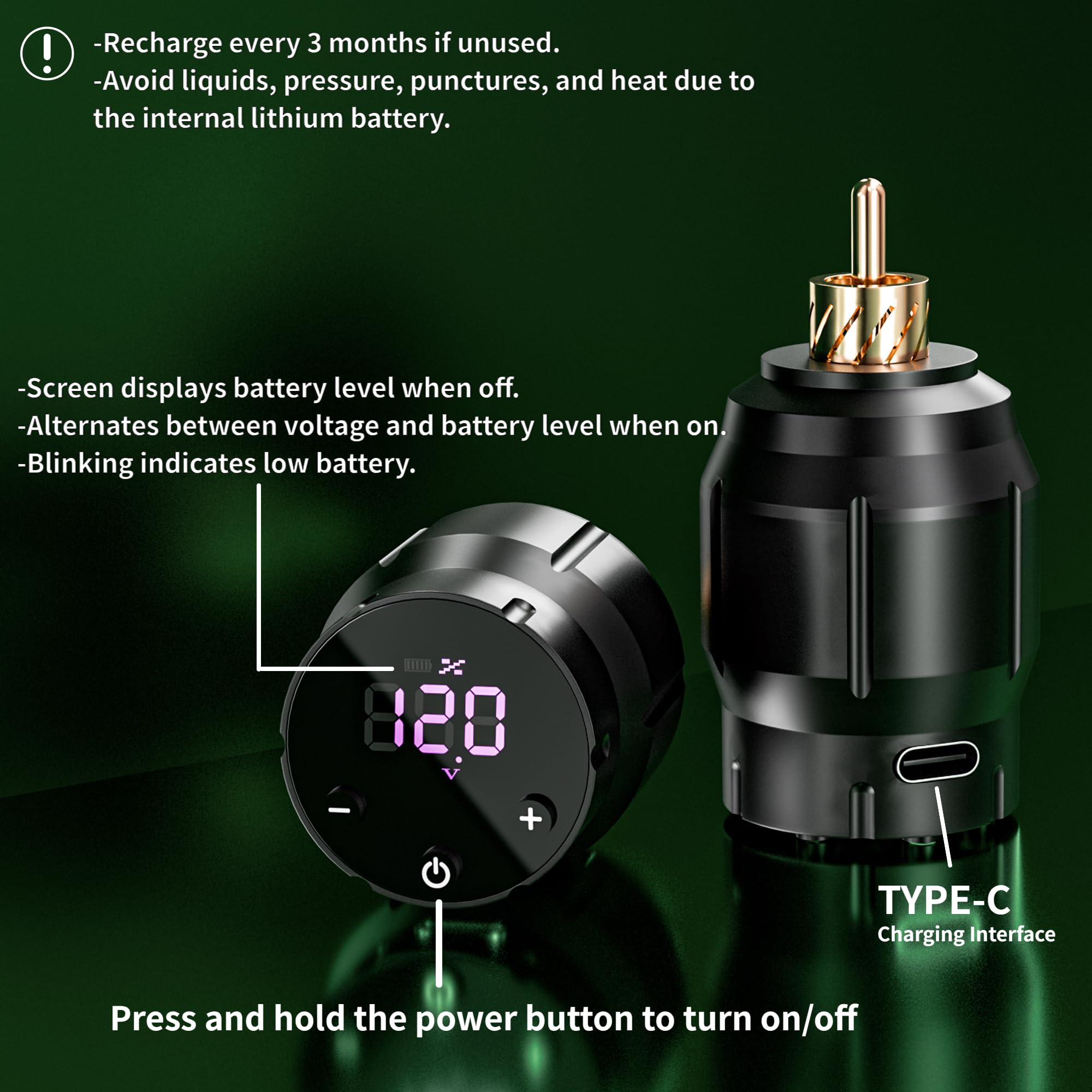 PDY Wireless Tattoo Battery Power Supply, RCA - Neebol