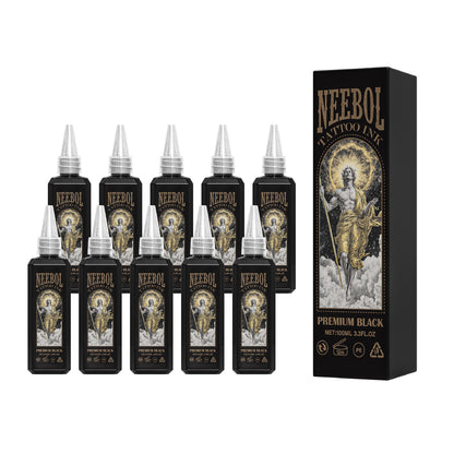 Neebol Black Tattoo Ink – Bulk Pack of 5/10 Bottles for Professional Use