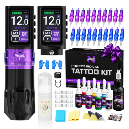 Tattoo Kit - Neebol RT03 PRO Adjustable Stroke Wireless Tattoo Gun Kit