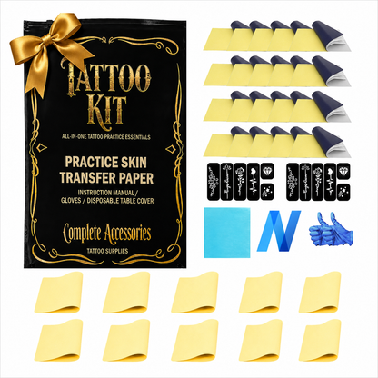 Tattoo Practice Kit – Neebol 20/35pcs Tattoo Kit with Practice Skin, Transfer Paper, Tattoo Pen Covers, Tattoo Table Cover Pad