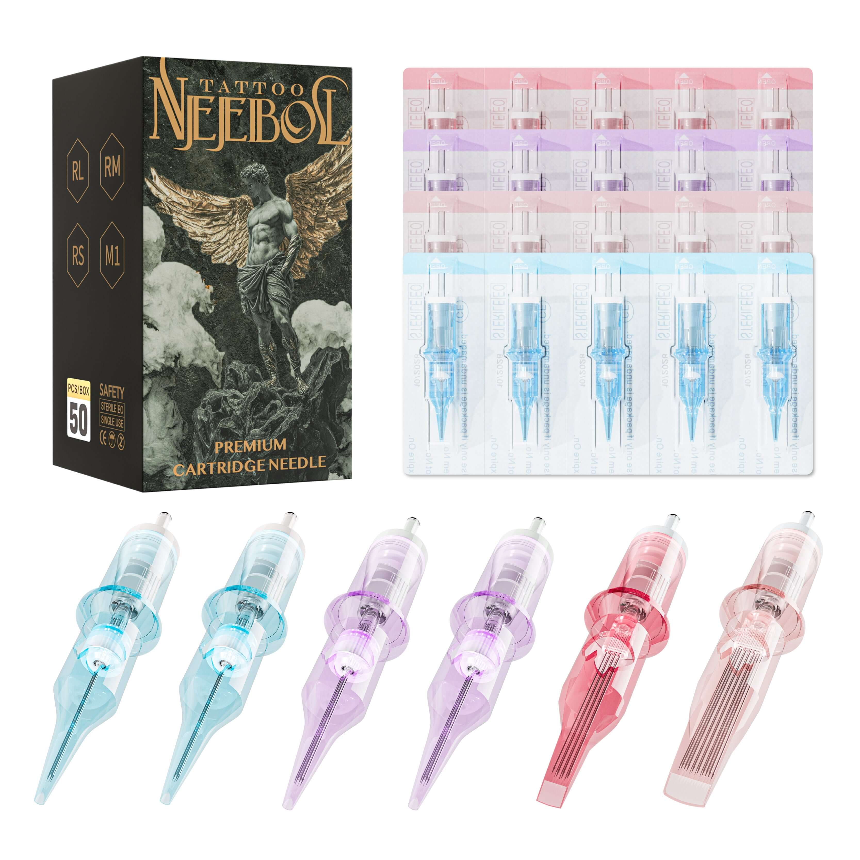 Tattoo Needle Cartridges - 50pcs RL RM RS M1 | Neebol FIRE