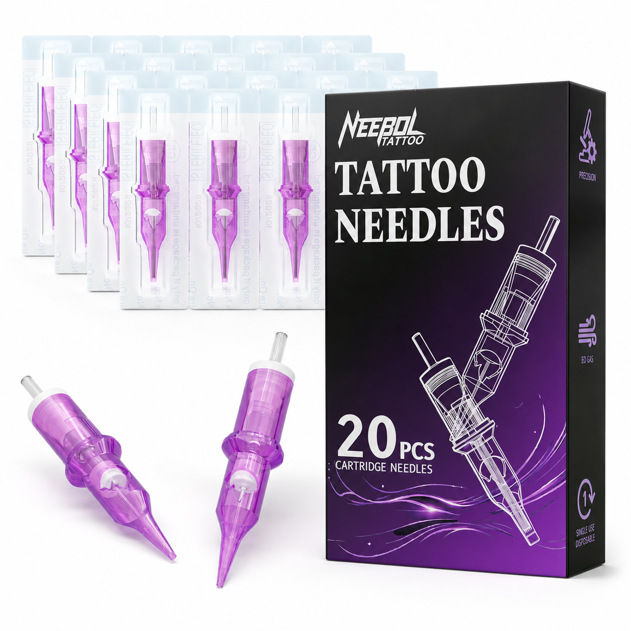 Neebol Tattoo Needle Cartridges - 20pc RLRM/RL/RS/RM/M1 | FLAME